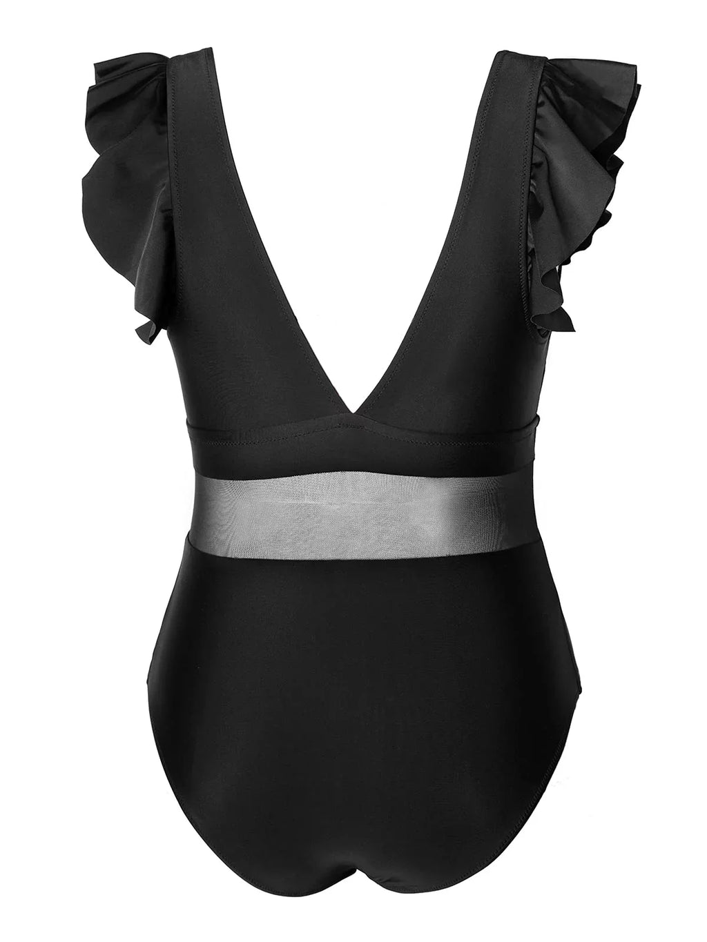Cupshe Women's Plus Size One Piece Black V Neck Ruffle Mesh Bathing Suit, XXXXL