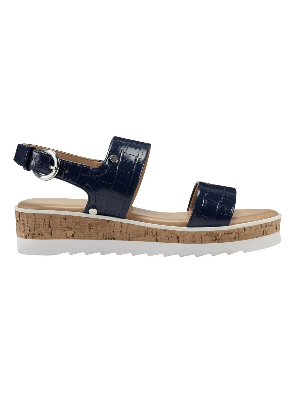 MARC FISHER Womens Blue Mixed Media Demi 1" Platform Gordy Almond Toe Wedge Latch Sandals Shoes 8.5 M