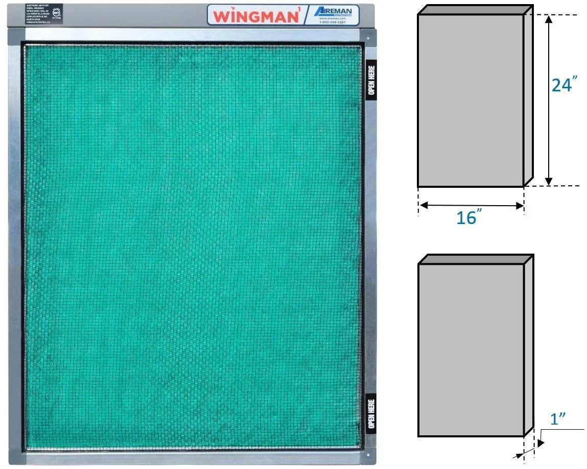 16x24x1 Electronic Air Filter Including Year Supply of Replacement Pads - Homeowner Installed- Simply Replace Your Current AC Furnace Air Filter and PLUG IT IN!