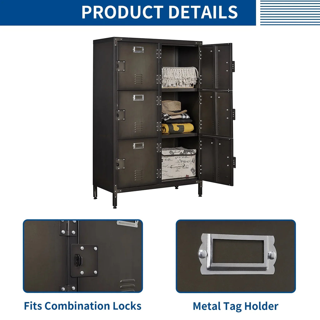 STANI Metal Locker 47.3" Steel Storage Cabinet with 2 Shelf ,Office School Gym Bedroom Metal Storage Locker Cabinets for Employees Students Steel Locker