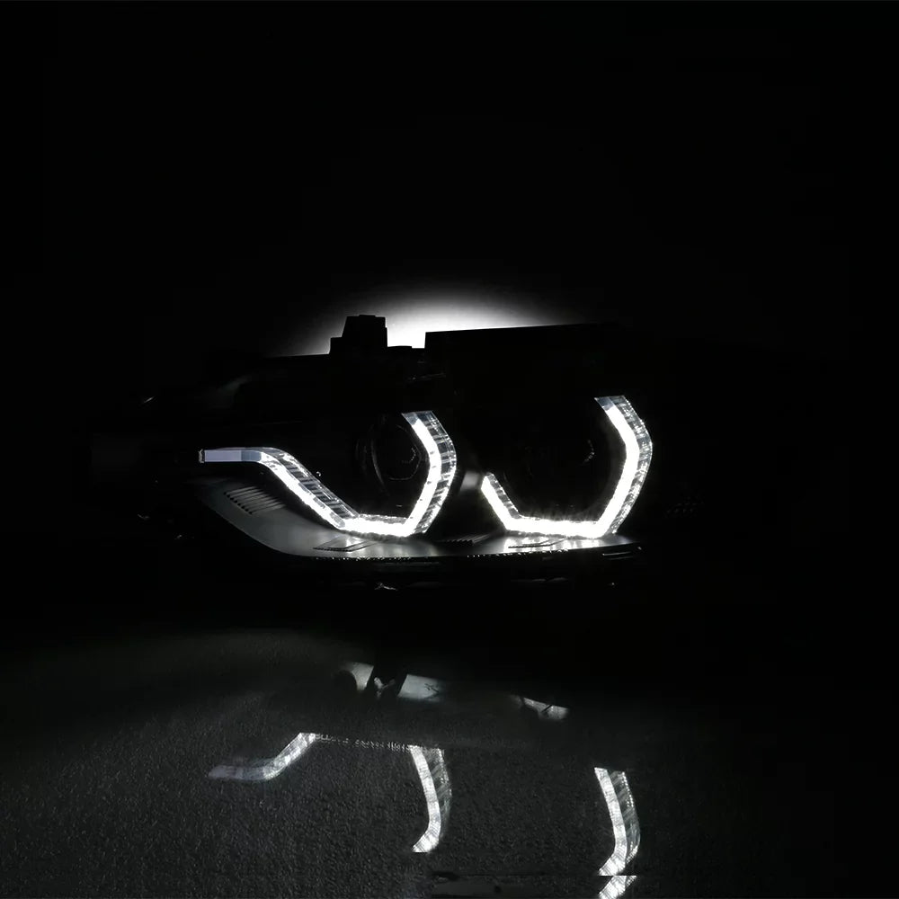 AKKON - For BMW F30 3-Series 4 Doors Sedan Black Smoked Factory Halogen Type Dual U-Halo Ring LED Projector Headlights