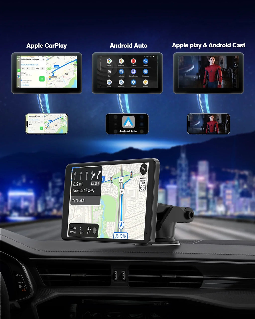 TOGUARD Portable Wireless Car Stereo Apple Carplay with Airplay, 7" HD Touch Screen Android Auto for Cars, Car Radio Receiver with Bluetooth, FM, AUX, Voice Control, GPS Navigation for All Vehicles