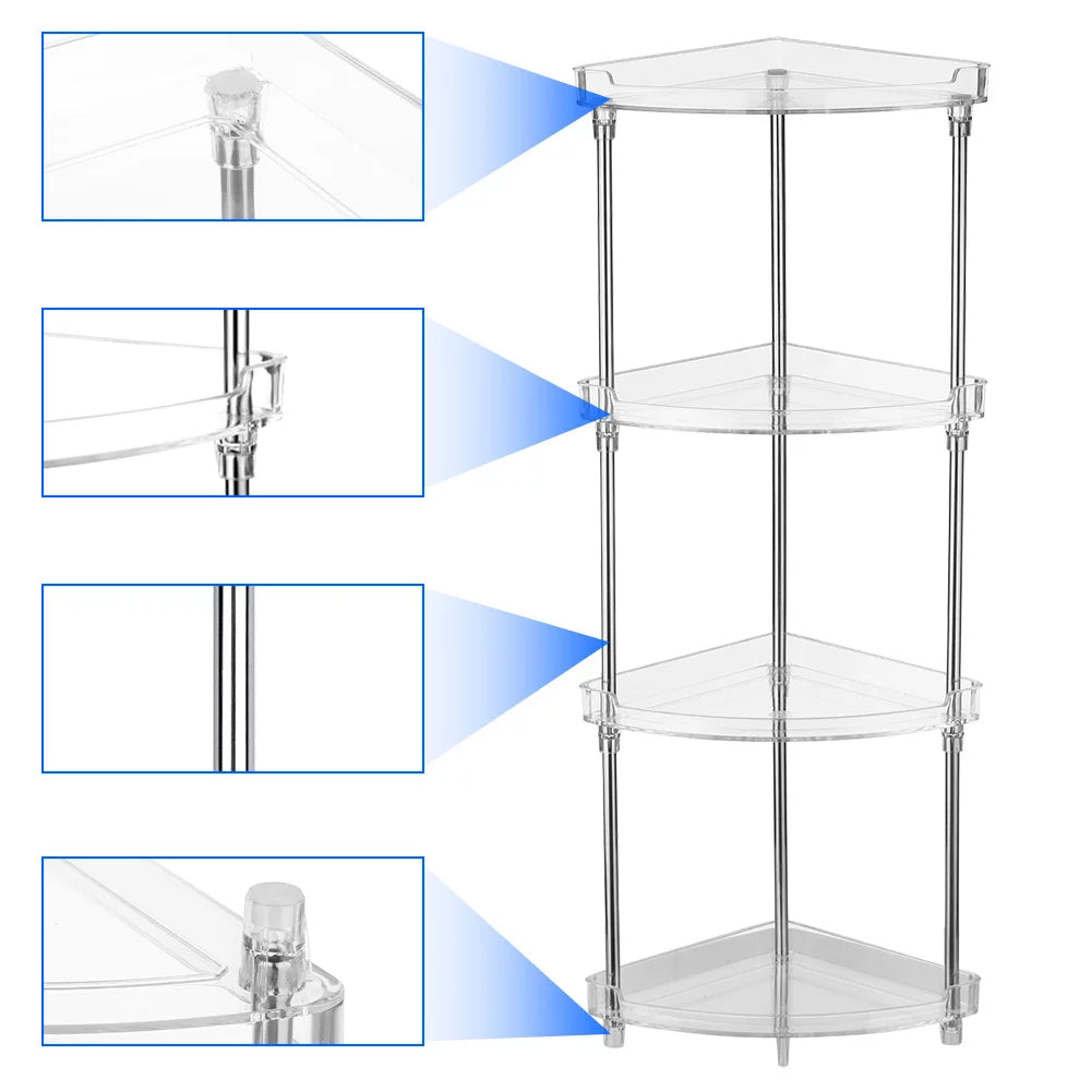 Walmeck 4-Tier Corner Storage Organizing Caddy Stand for Bathroom Vanity Countertops Free Standing 2 Shelves Clear