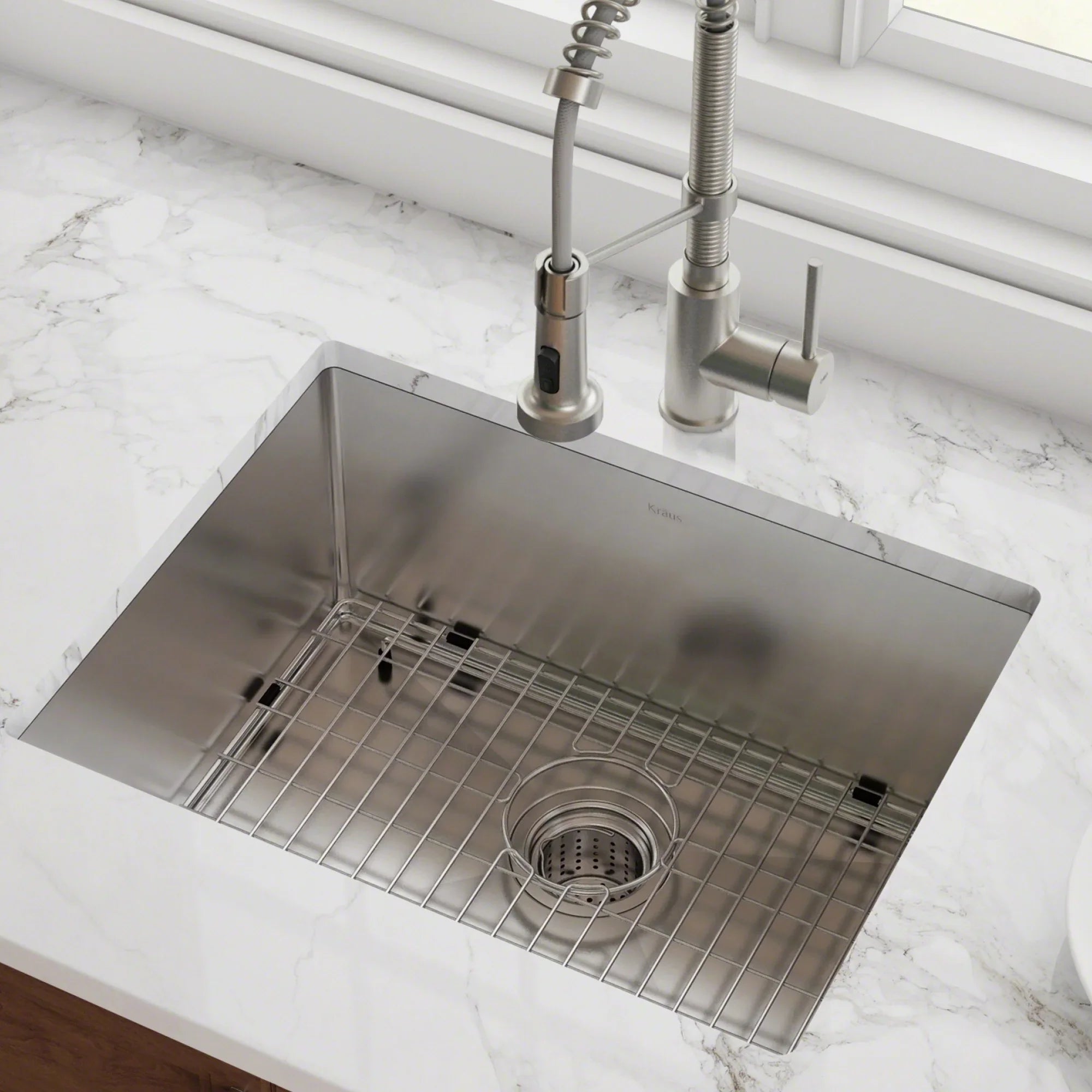 Kraus Standard PRO 23-inch 16 Gauge Undermount Single Bowl Stainless Steel Kitchen Sink with Waste Guard Continuous Feed Garbage Disposal