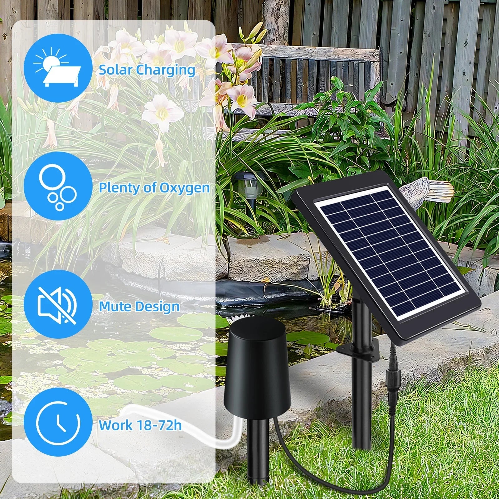 moobody Solar Powered Pond Aerator with Air Pump, 3 Modes 4W, Perfect for Oxygenation in Pond Stock Fishing Hydroponics