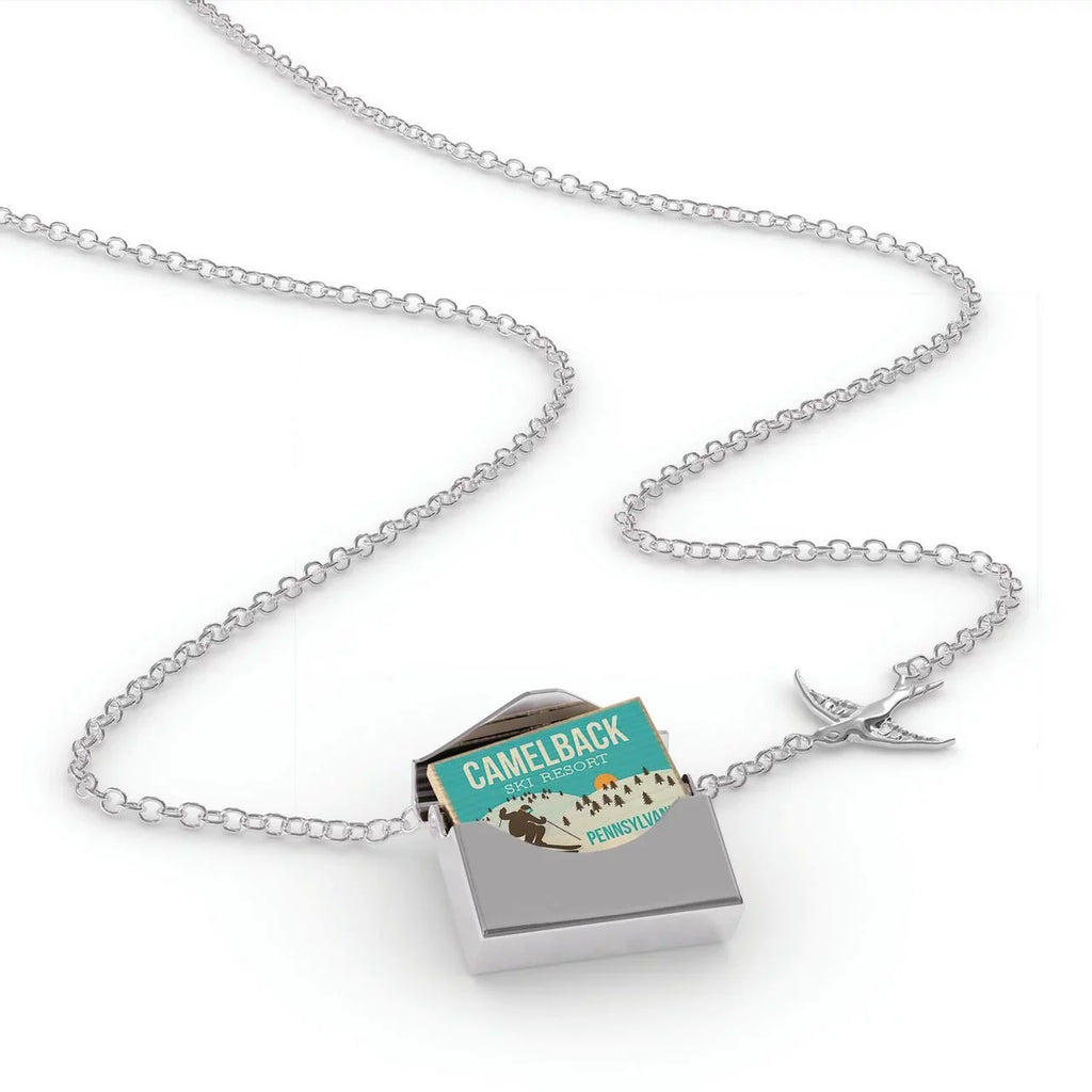 Locket Necklace Camelback Ski Resort - Pennsylvania Ski Resort in a silver Envelope Neonblond