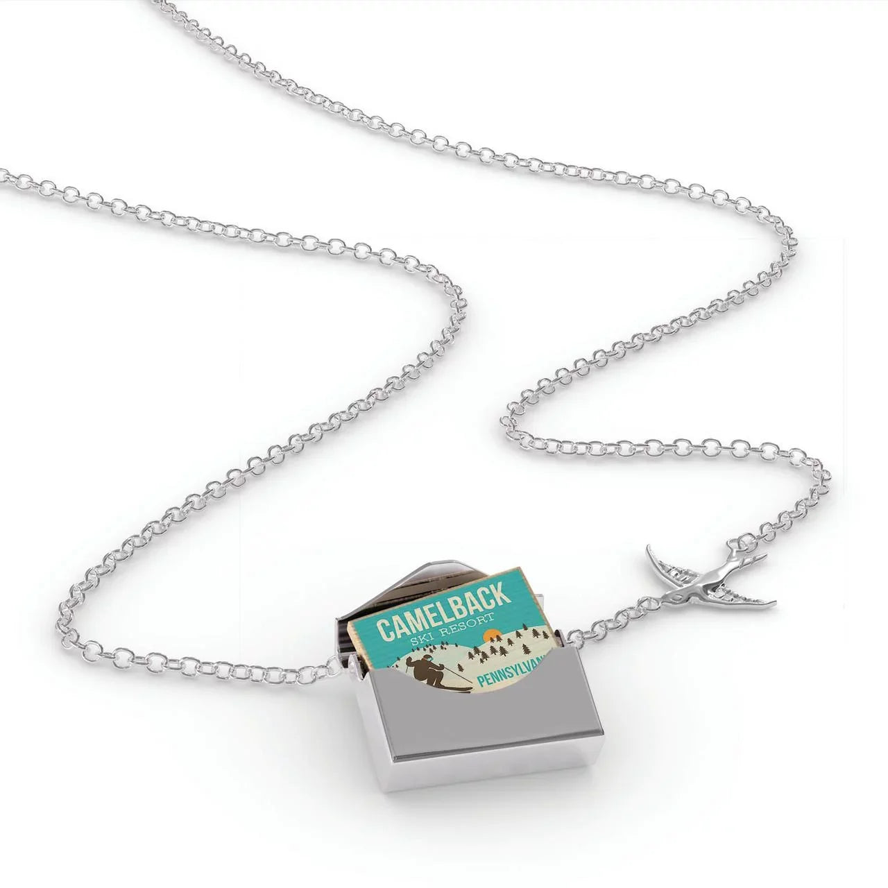 Locket Necklace Camelback Ski Resort - Pennsylvania Ski Resort in a silver Envelope Neonblond