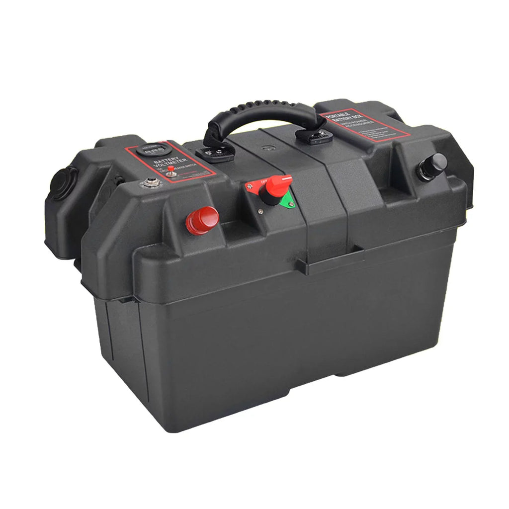 RV Battery Box Trolling Motor Battery Box Waterproof Dual USB Ports Motor Battery Box Batteries Carrier for ATV SUV Car Trailer Travel