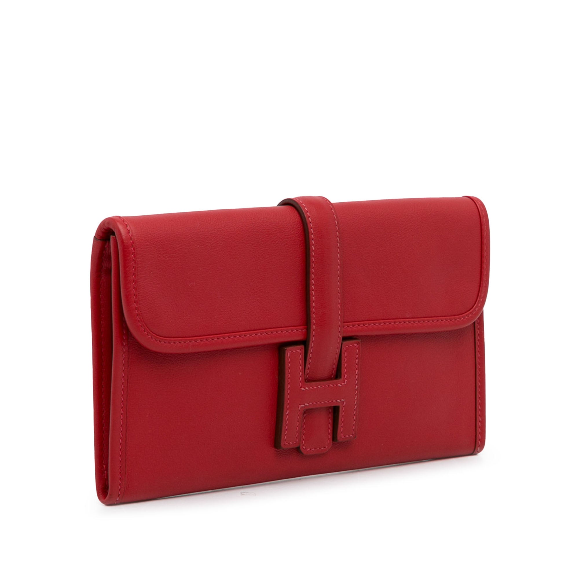 Pre-Owned Authenticated Hermès Swift Jige Duo Wallet Calf Leather Red Long Wallets Unisex (Good)