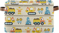 Coolnut Cartoon Construction Truck Storage Basket, Long-lasting Canvas Organizer With Handles Large Collapsible Storage Bins Boxes for Home Office - 2 Pack