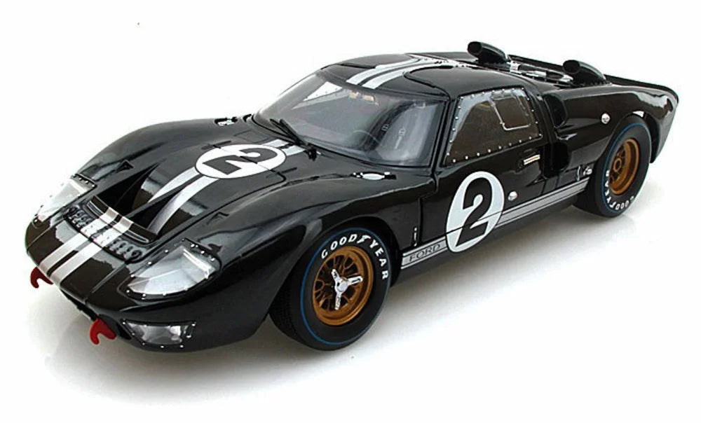 Diecast Car w/Display Case - 1966 Ford GT-40 MK II #2, Black w/ Silver Stripes - Shelby SC408 - 1/18 Scale Diecast Model Toy Car