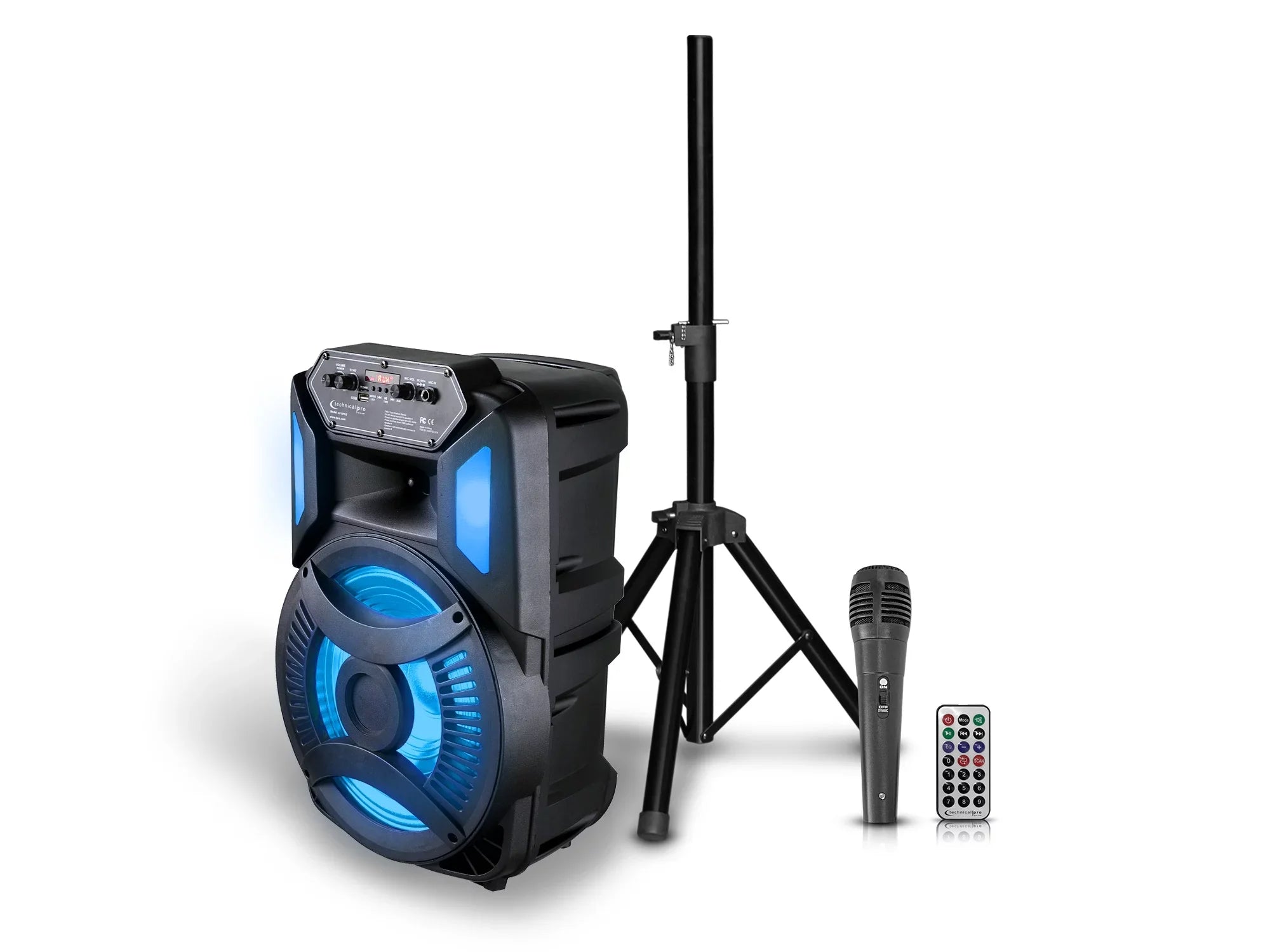 Technical Pro Rechargeable 12 Inch Bluetooth LED Speaker, FM Radio, iPod/ iPhone Suitable LED Woofer, Playback controls, Rech