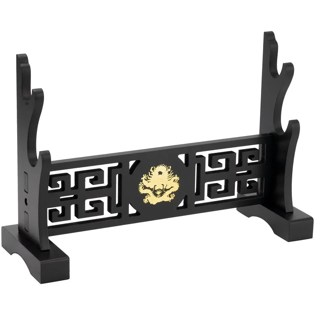 Sword Blade Stand, 2-Tier Katana Holder, Samurai Cosplay Long Blade Stand Organizer, Hollow Out Dragon Pattern Design, Portable Sword Rack Shelf