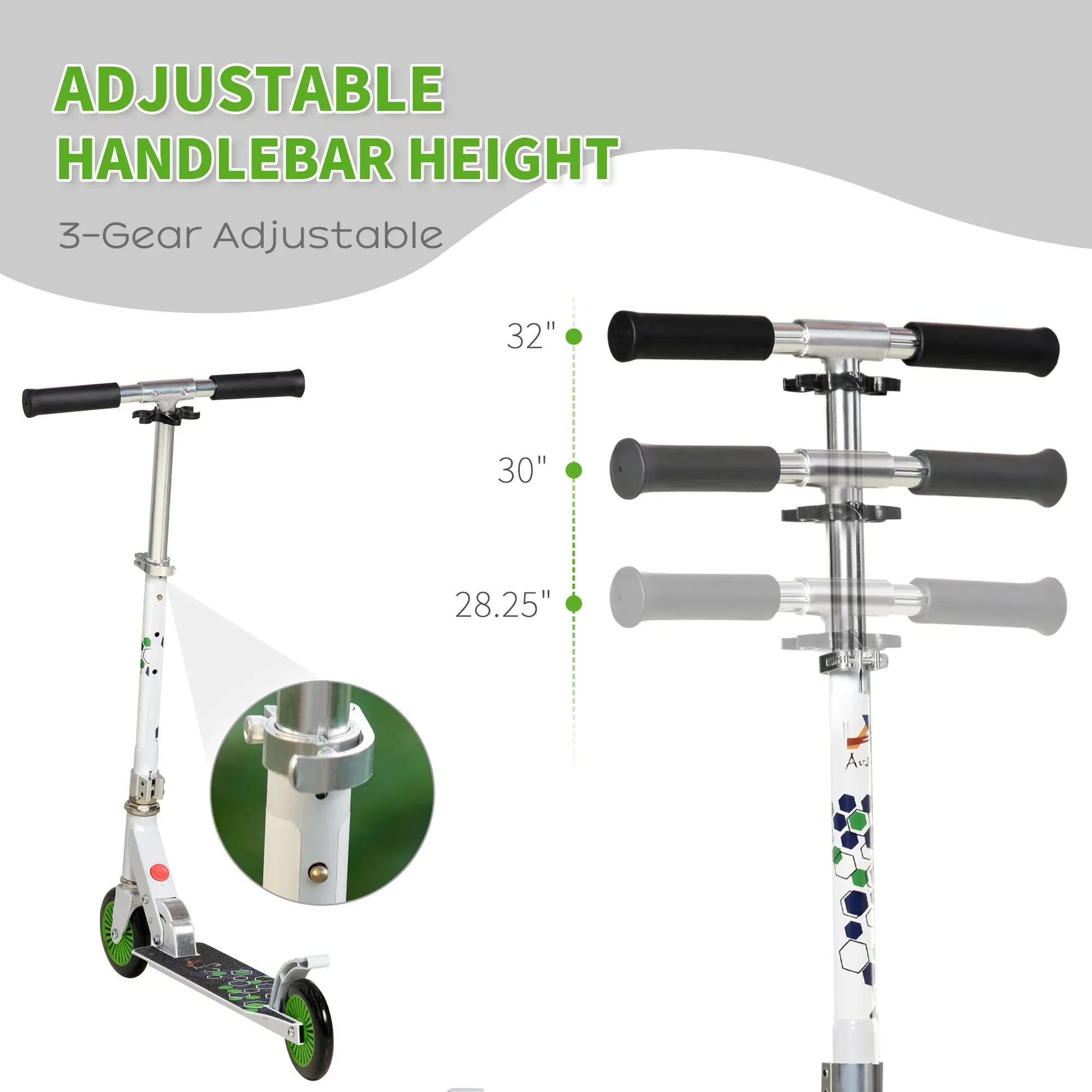 Aosom One-click Folding Kids Kick Scooter w/ Adjustable Handlebar, Push Rider with Kickstand, Dual Brake System, Long-lasting Wheels & Sturdy Bearings, for Boys and Girls, White