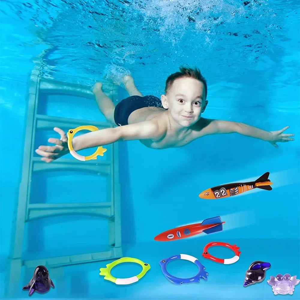 Playoza Summer Pool Diving Swimming Toys for Kids,Fun Swim Games Set, Underwater Dive Gifts with Storage Bag,20 Pack Swimming Pool Toys Swim Learning & Diving Skill Development for Boys Girls