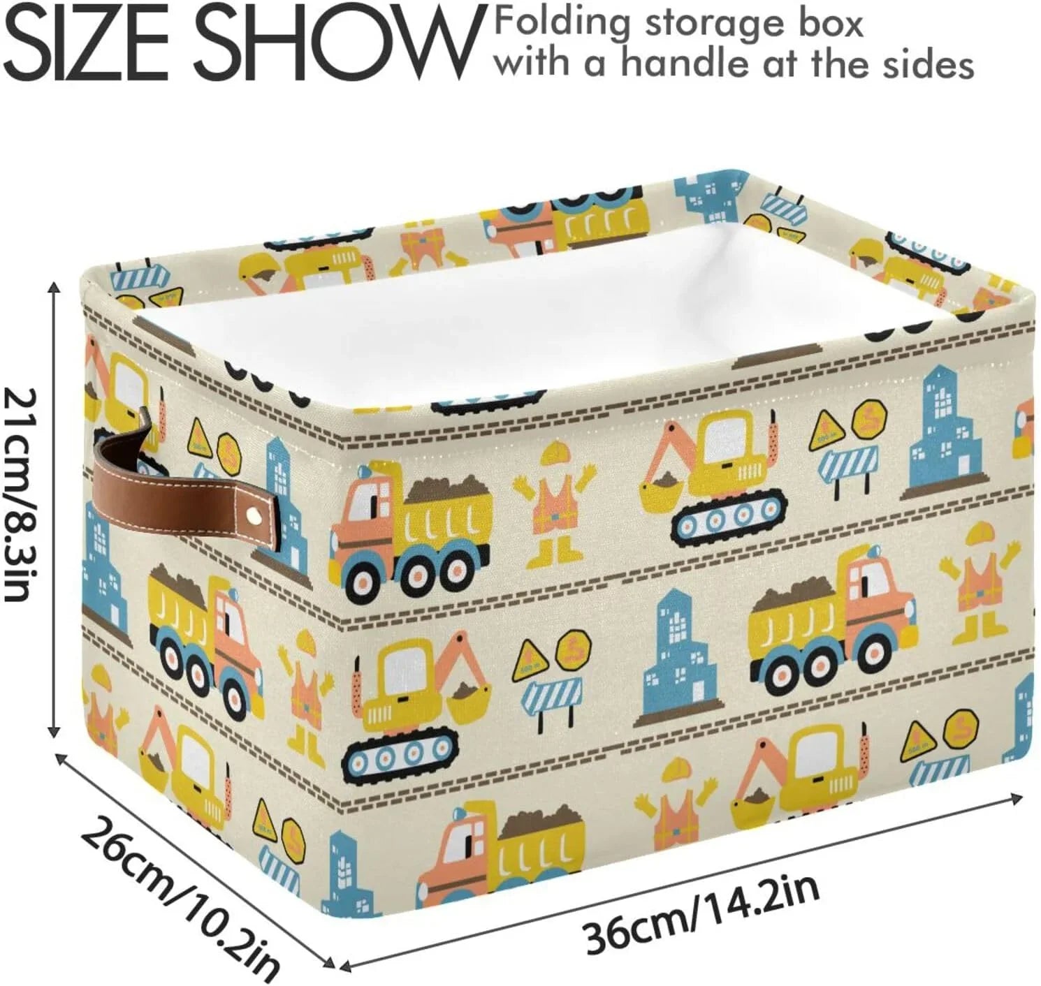 Coolnut Cartoon Construction Truck Storage Basket, Long-lasting Canvas Organizer With Handles Large Collapsible Storage Bins Boxes for Home Office - 2 Pack