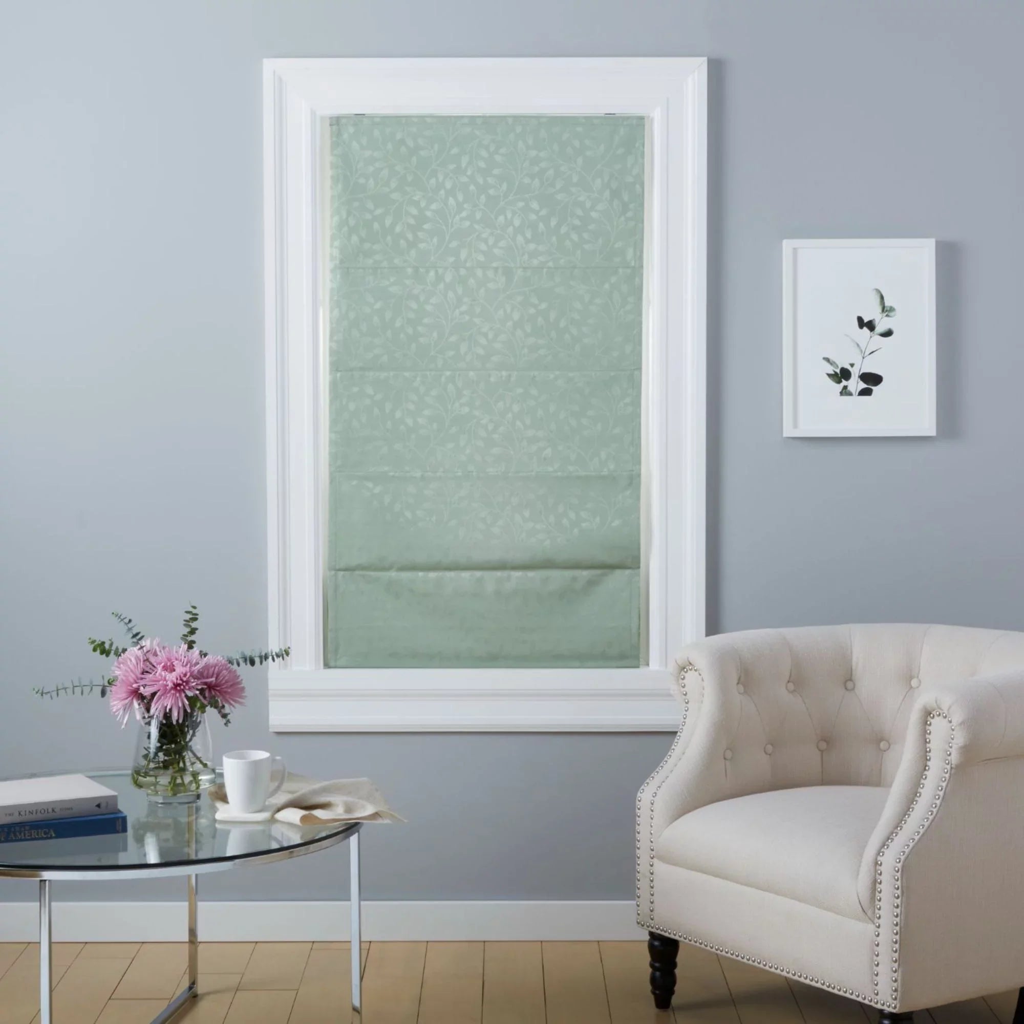 Exclusive Home Bolan Botanical Total Blackout Roman Shade, 31"x 64", Sage