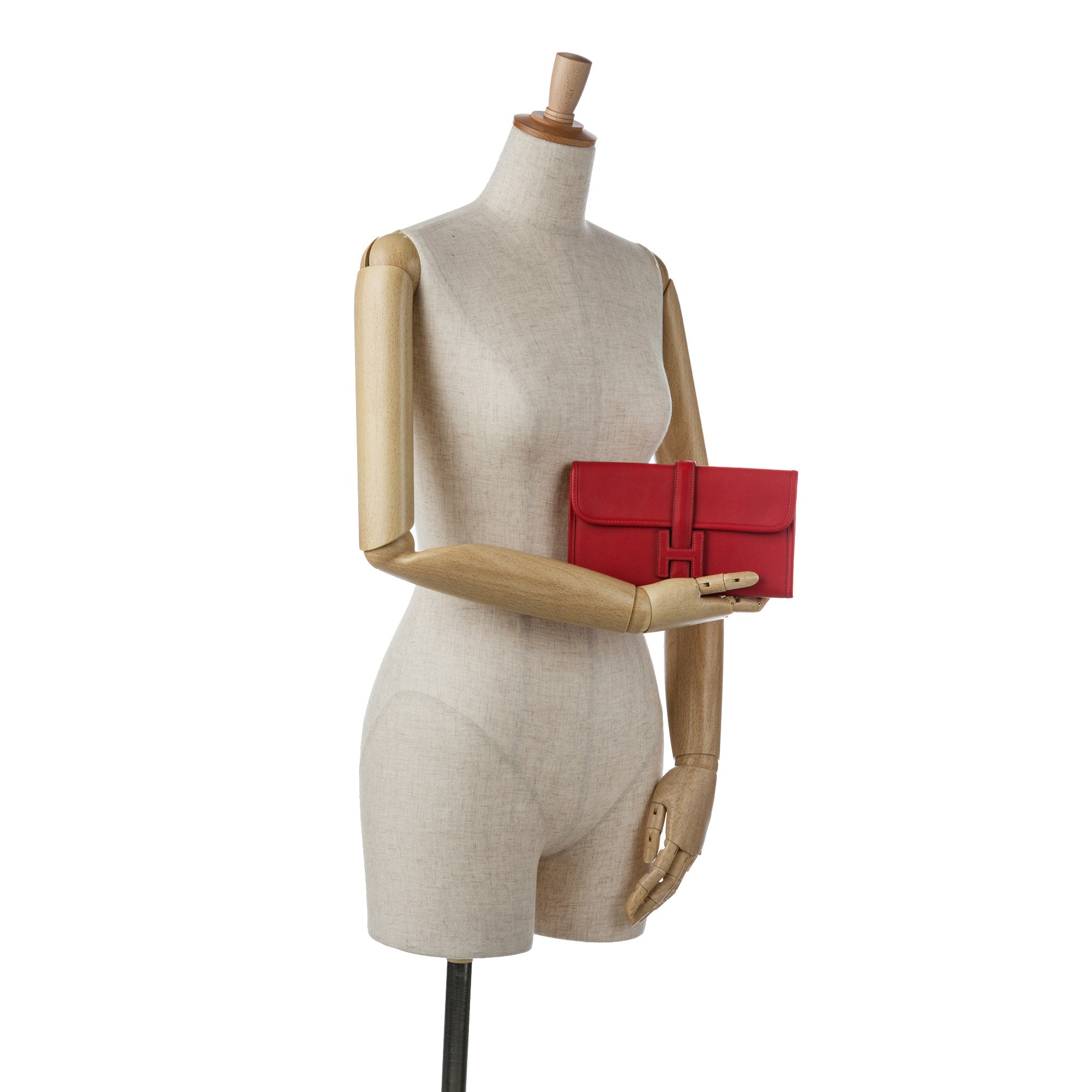 Pre-Owned Authenticated Hermès Swift Jige Duo Wallet Calf Leather Red Long Wallets Unisex (Good)