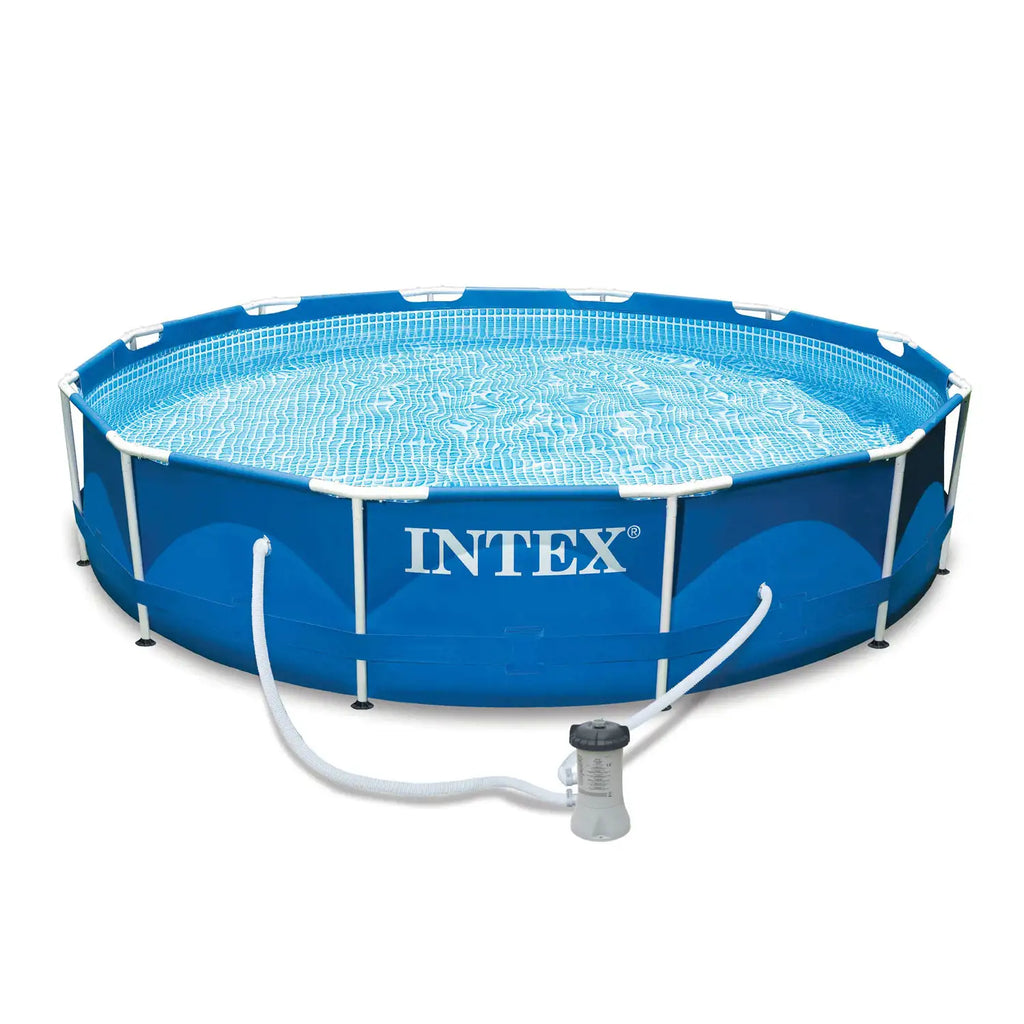 Intex Metal Above Ground Pool w/ Pump, Filter Cartridge 6 Pack, and Coating