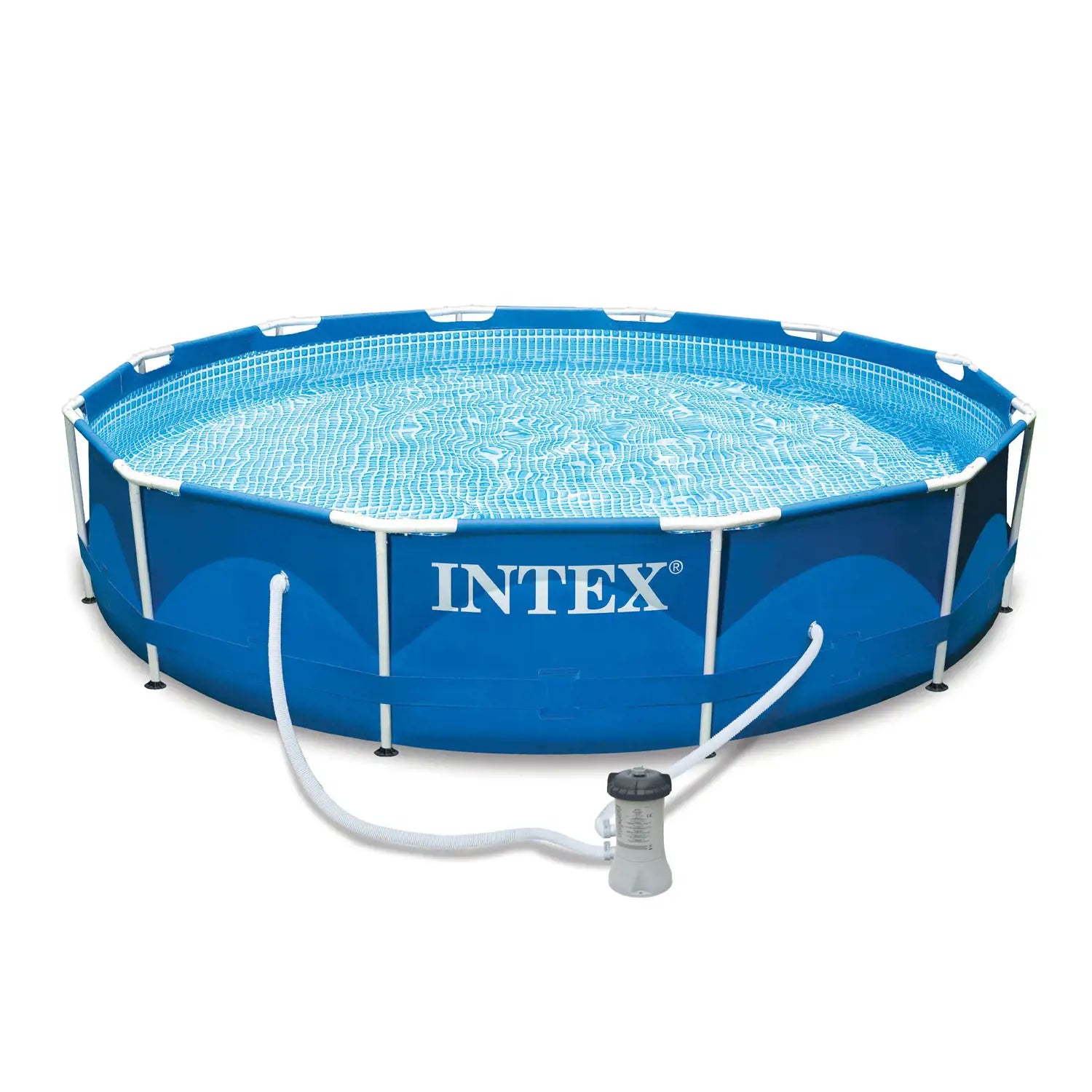 Intex Metal Above Ground Pool w/ Pump, Filter Cartridge 6 Pack, and Coating