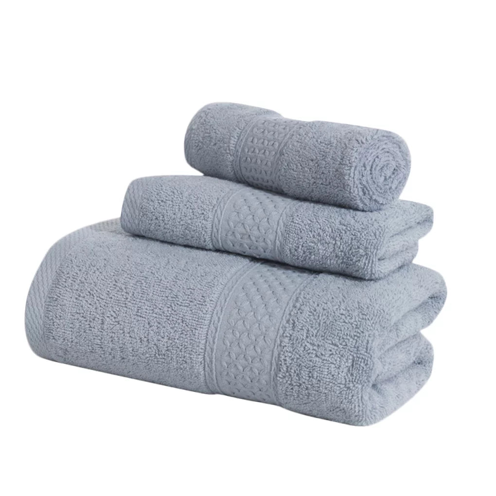 3 Pcs/set Home Hotel Cotton Towel Hands Face Body Water Sweat Absorption Cleaning Drying Towel, Medium Grey