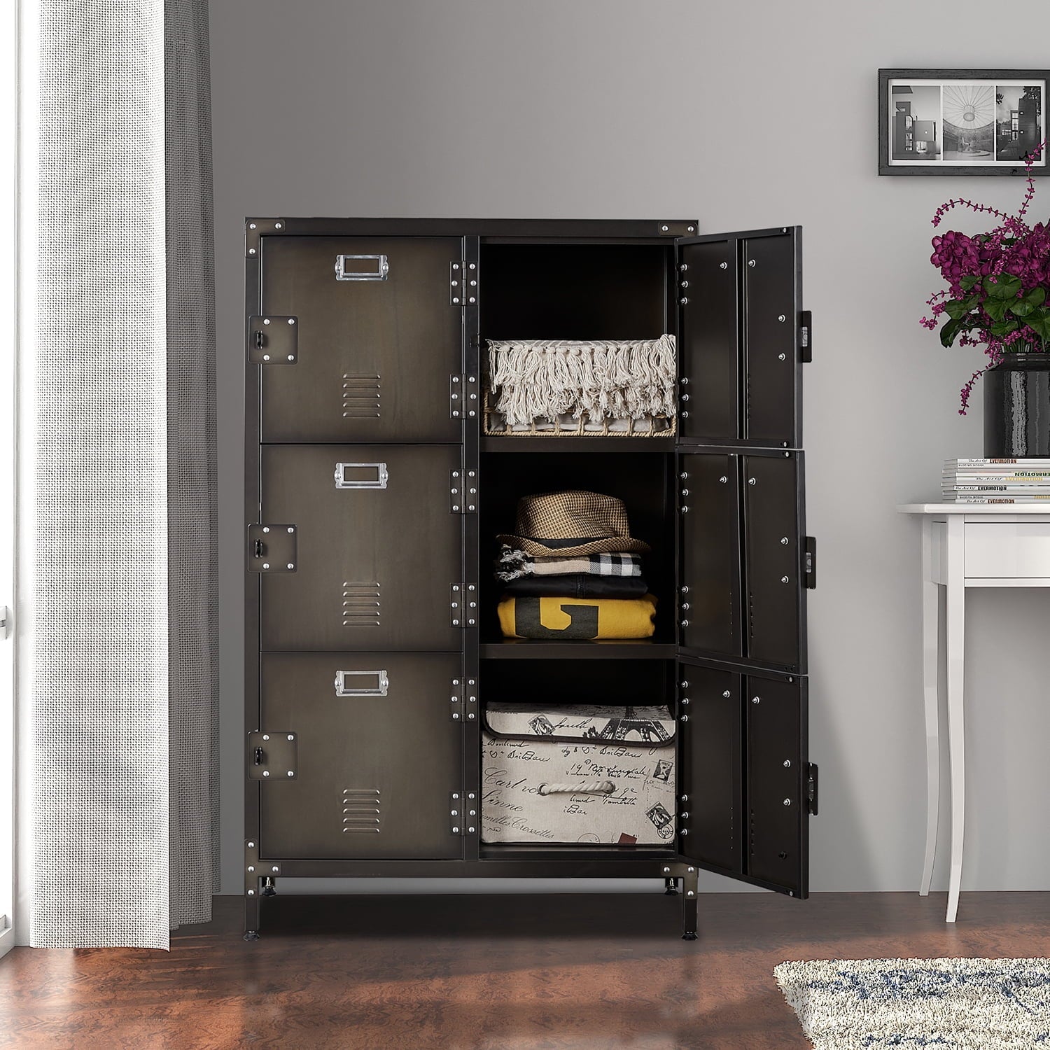 STANI Metal Locker 47.3" Steel Storage Cabinet with 2 Shelf ,Office School Gym Bedroom Metal Storage Locker Cabinets for Employees Students Steel Locker