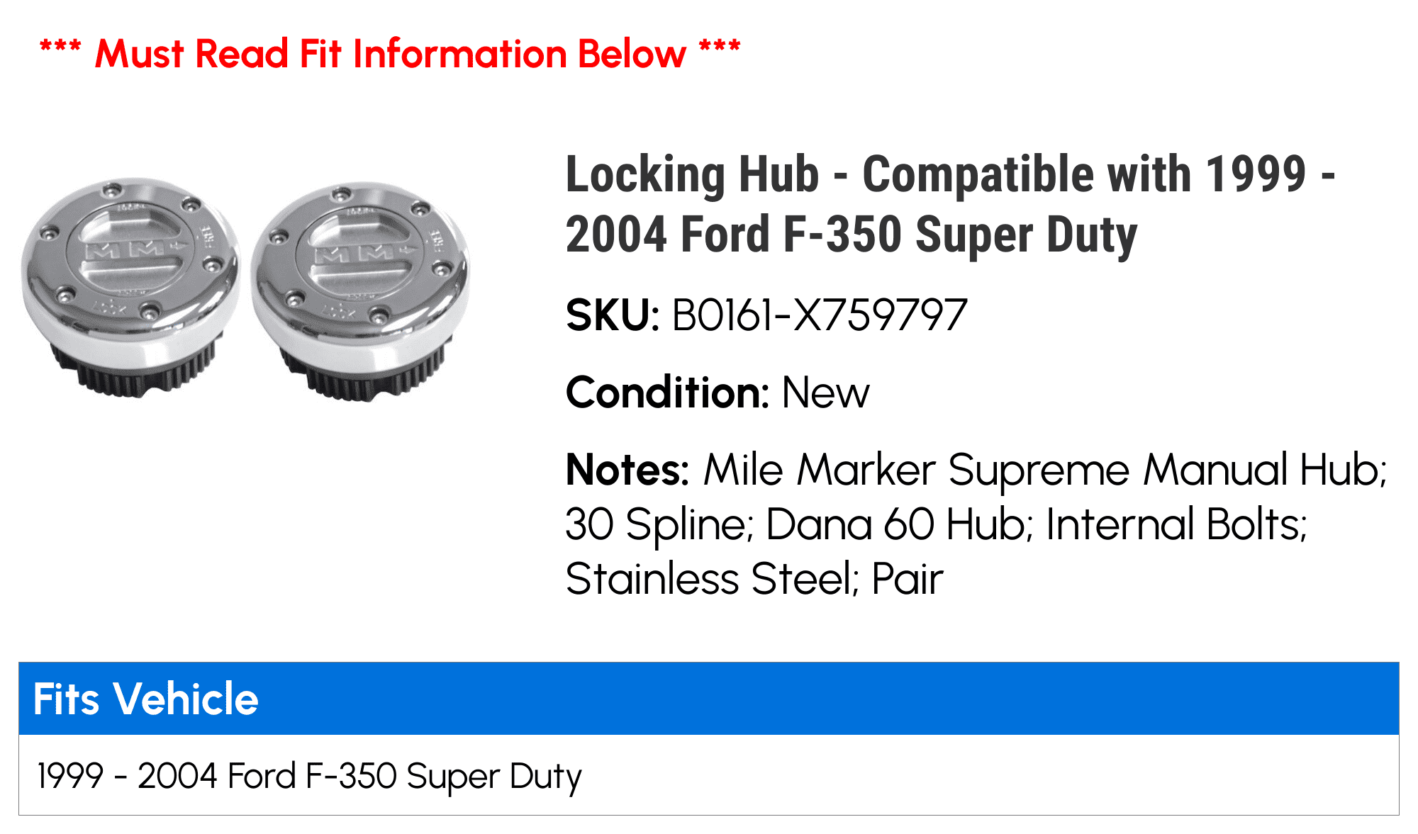 Locking Hub - Matching with 1999 - 2004 Ford F-350 Super Duty 2000 2001 2002 2003
