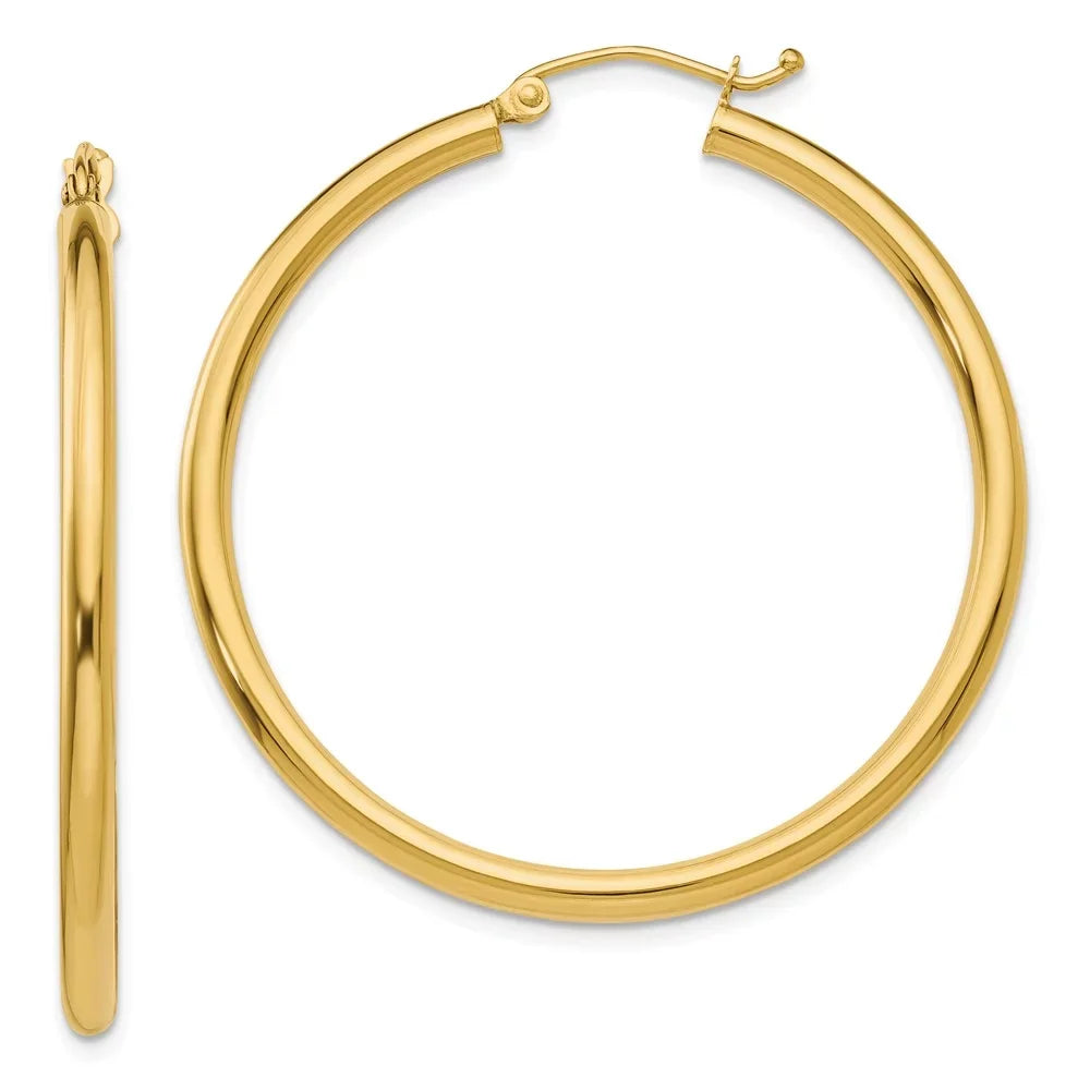 Real 14kt Yellow Gold Polished 2.5mm Lightweight Tube Hoop Earrings; for Adults and Teens; for Women and Men