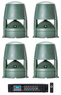 (4) JBL CONTROL 85M 5.25" Commercial 70v Outdoor Landscape Speakers+Amplifier