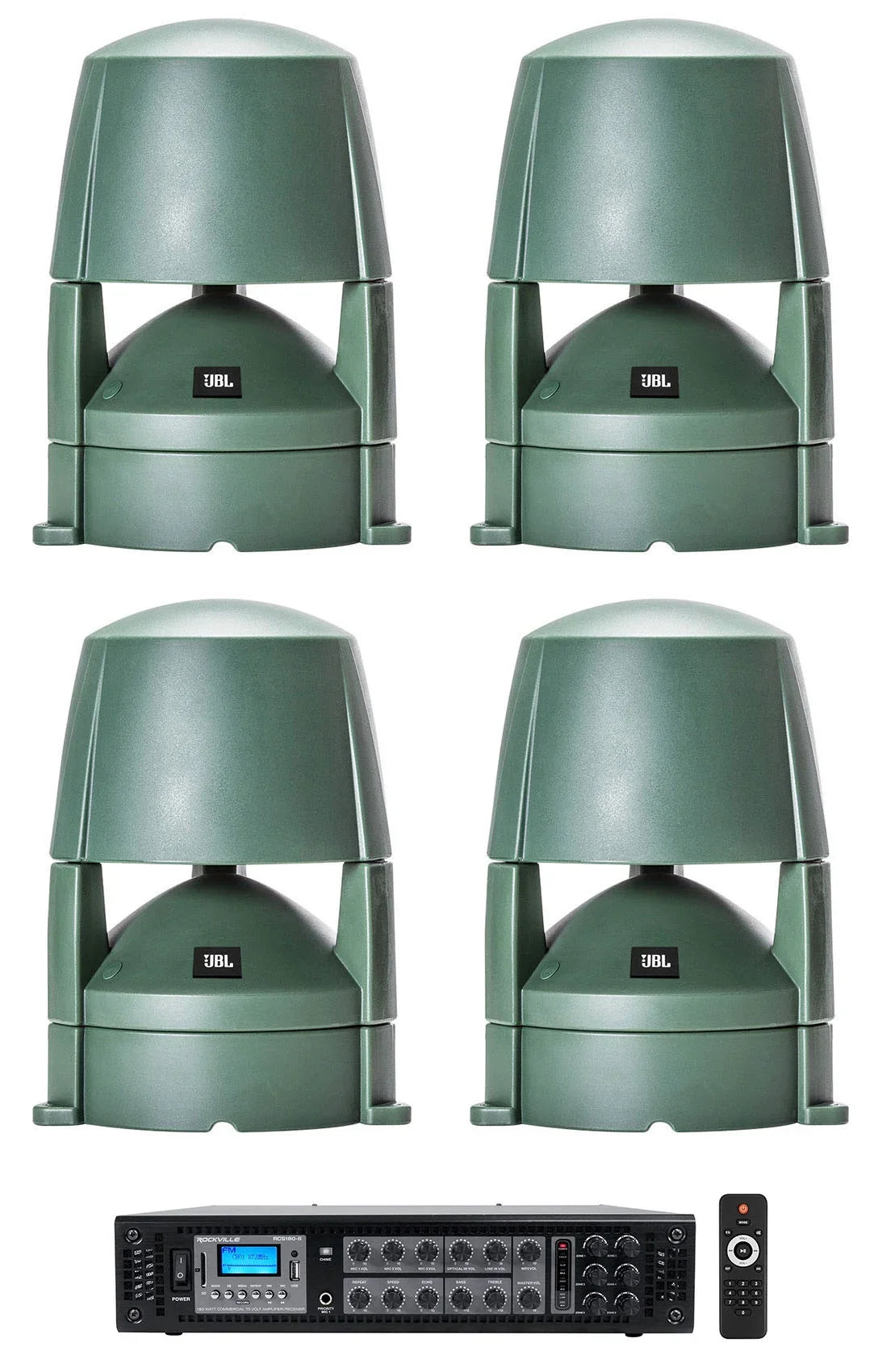 (4) JBL CONTROL 85M 5.25" Commercial 70v Outdoor Landscape Speakers+Amplifier