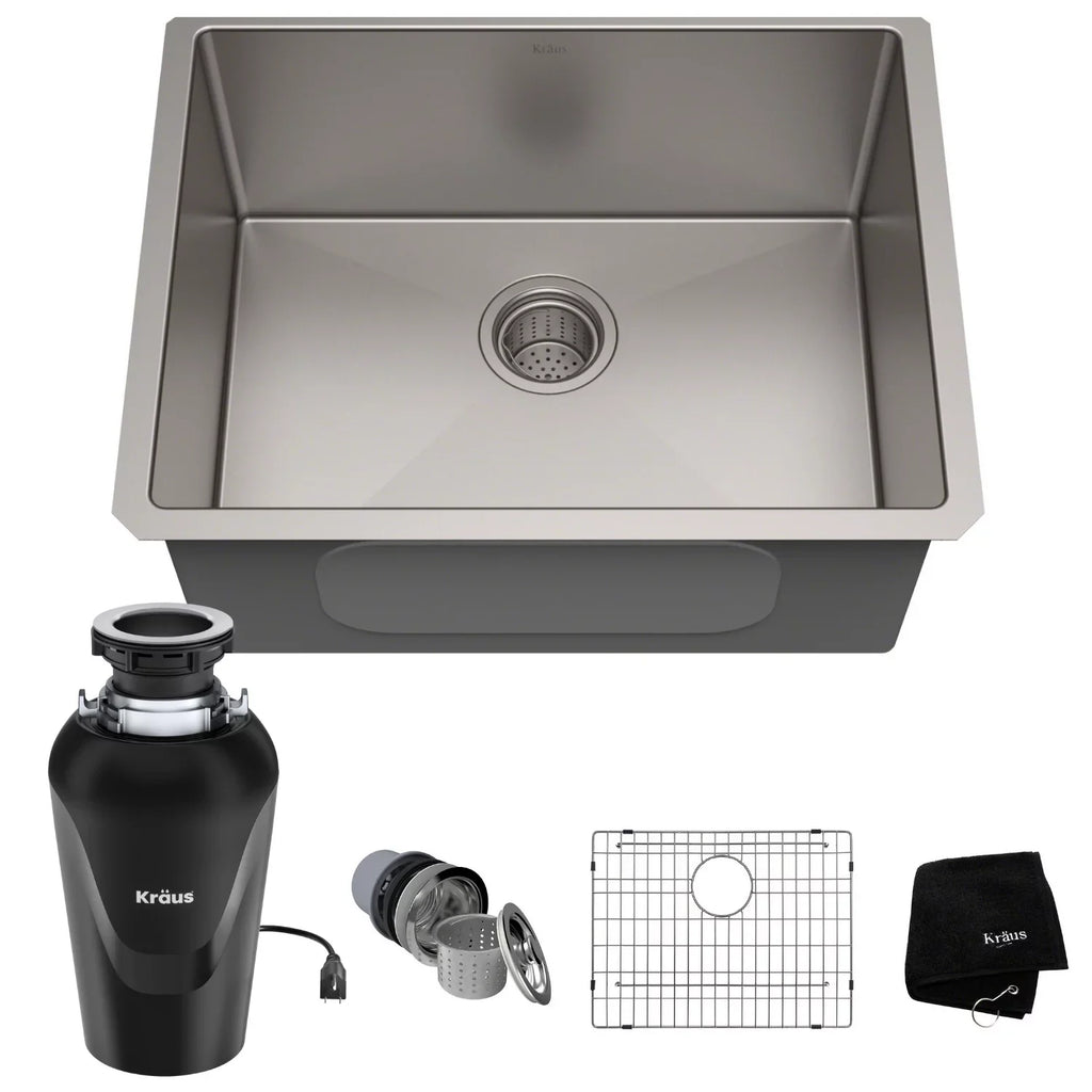 Kraus Standard PRO 23-inch 16 Gauge Undermount Single Bowl Stainless Steel Kitchen Sink with Waste Guard Continuous Feed Garbage Disposal