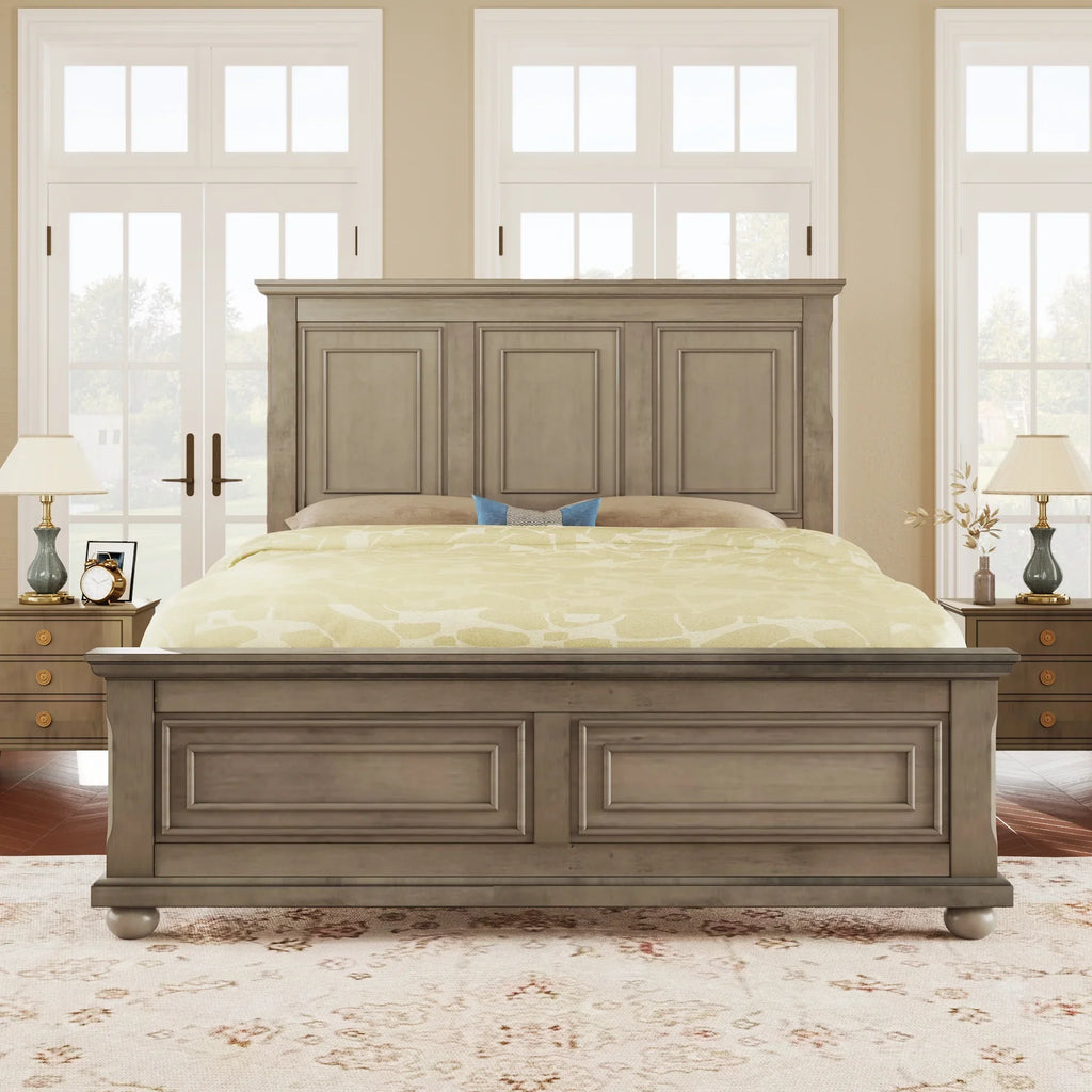 Elegant Stone-Toned Town & Country Pinewood Mansion King Bed with Classic Style