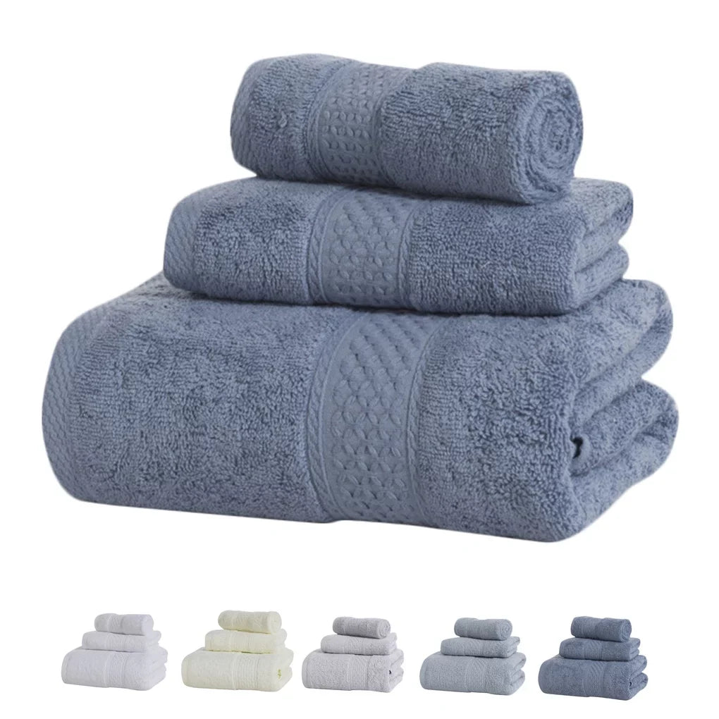3 Pcs/set Home Hotel Cotton Towel Hands Face Body Water Sweat Absorption Cleaning Drying Towel, Medium Grey