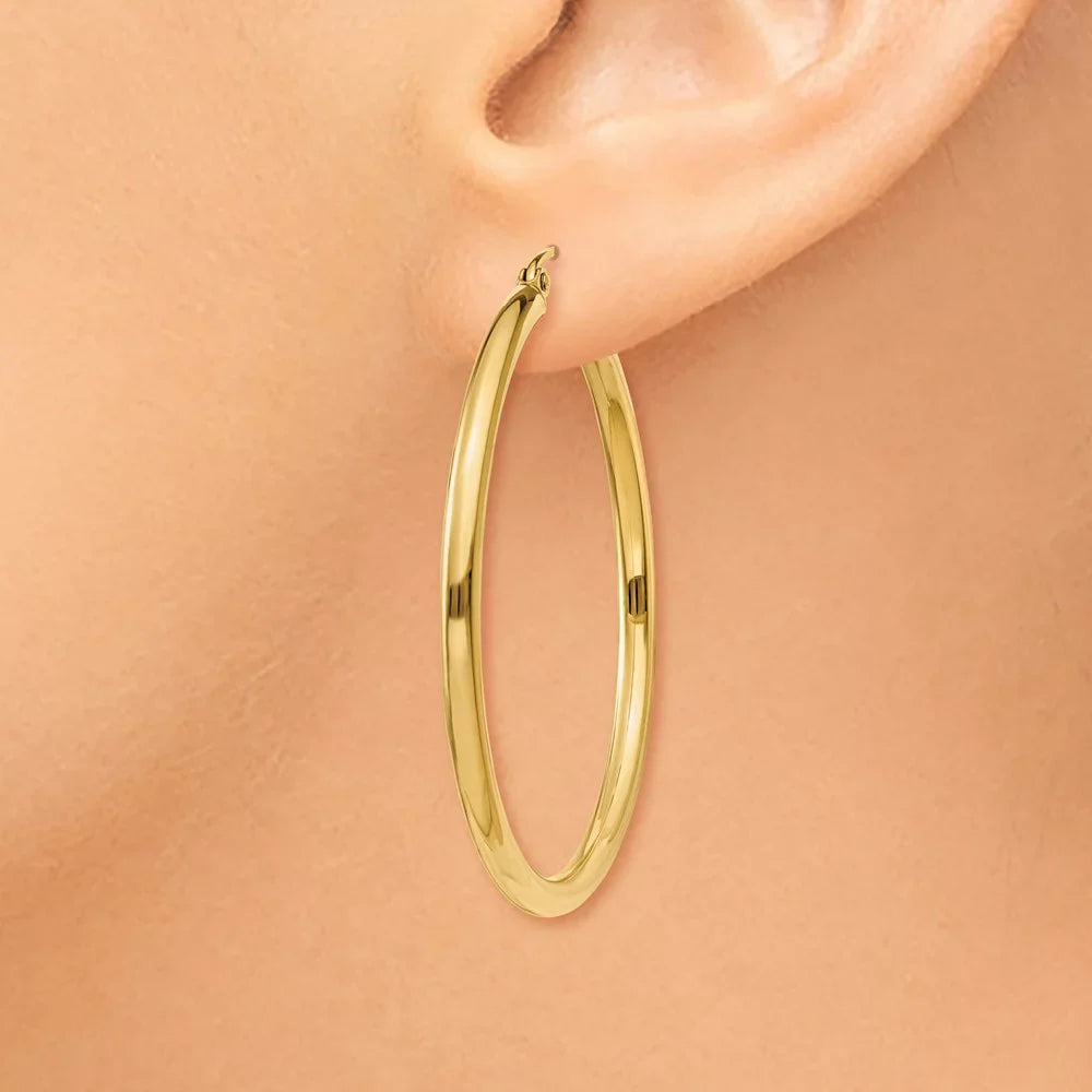 Real 14kt Yellow Gold Polished 2.5mm Lightweight Tube Hoop Earrings; for Adults and Teens; for Women and Men