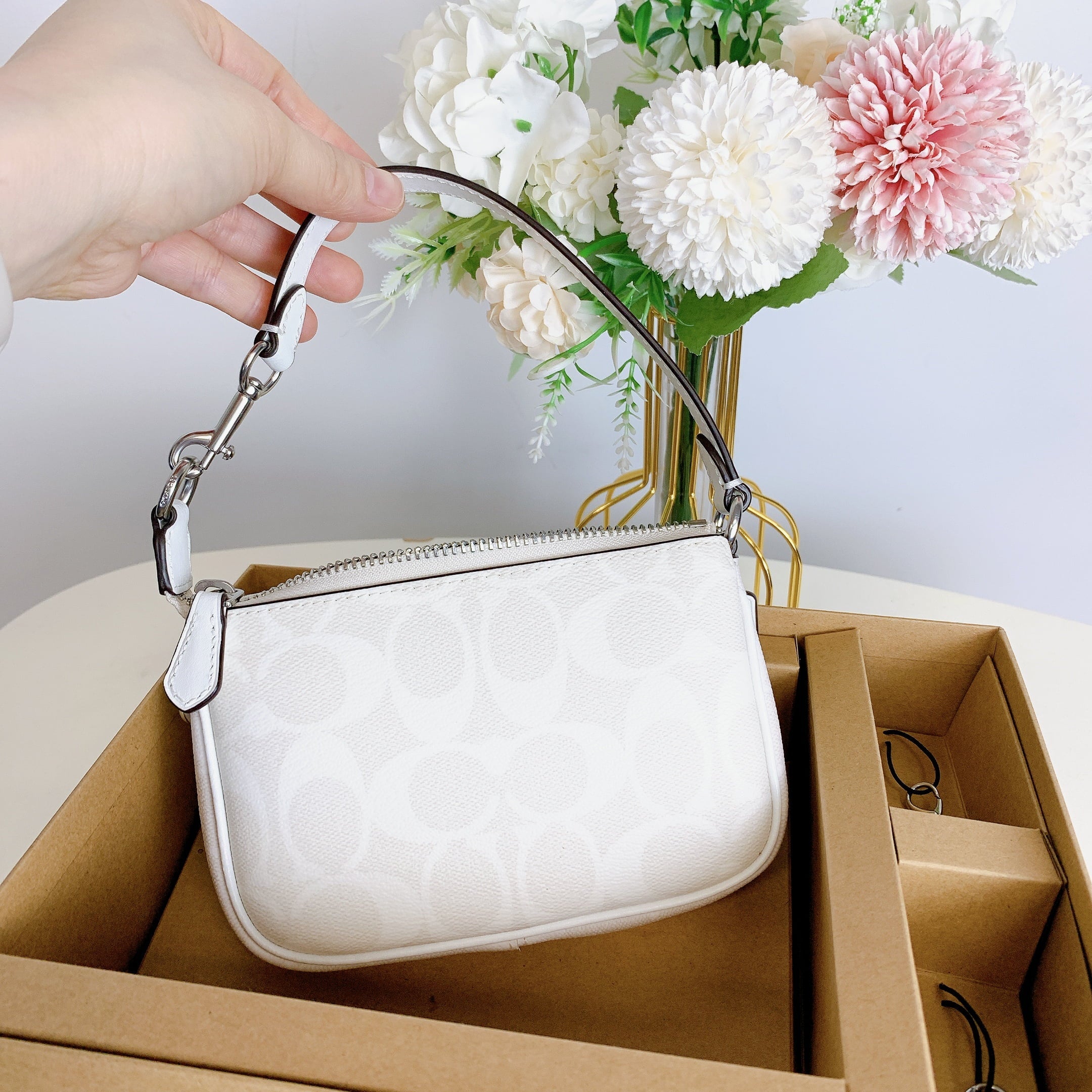 Coach CN045 Boxed Nolita 15 In Signature Canvas IN Chalk Glacier White Multi