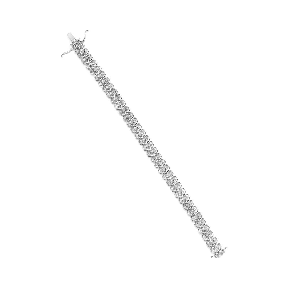 Haus of Brilliance .925 Sterling Silver 1.0 Cttw Womens Miracle Set Round cut Box Clasp Diamond 3 Row Wave Link Bracelet (I-J Color, I2-I3 Clarity) - 7.25" Inches