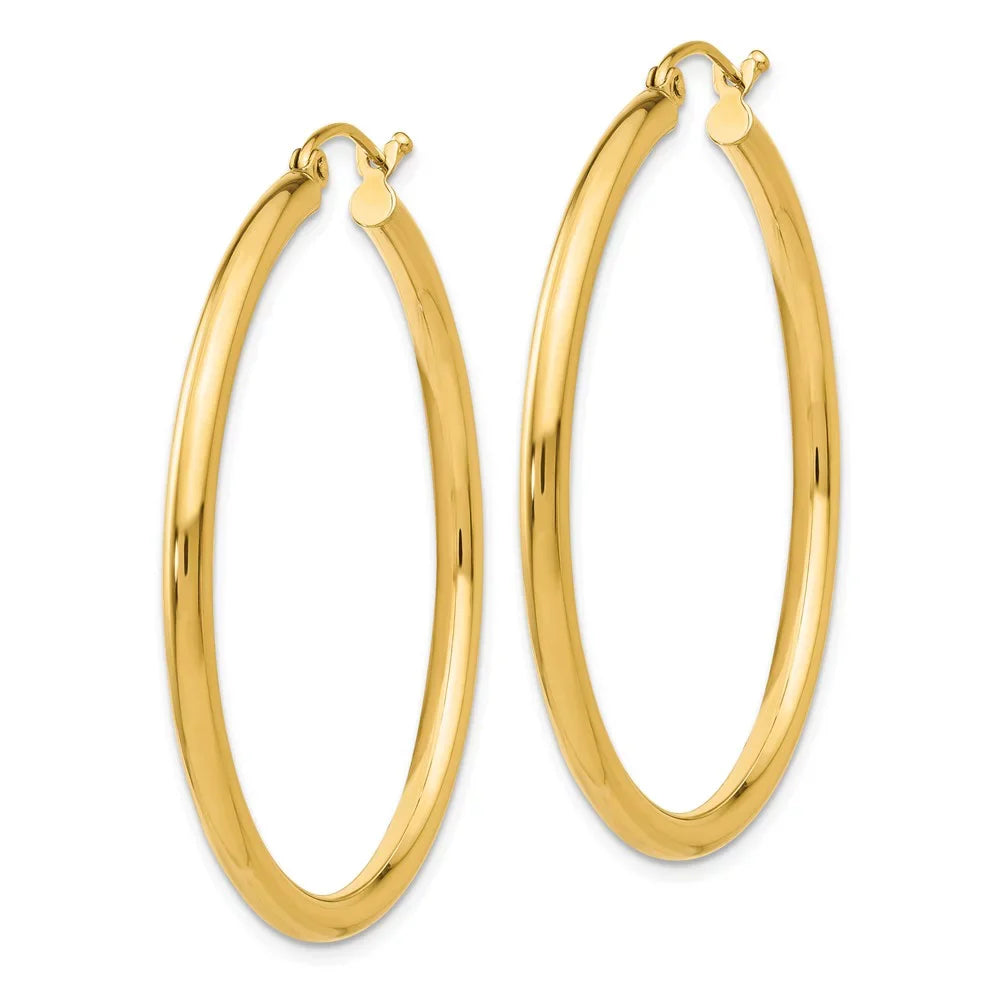Real 14kt Yellow Gold Polished 2.5mm Lightweight Tube Hoop Earrings; for Adults and Teens; for Women and Men