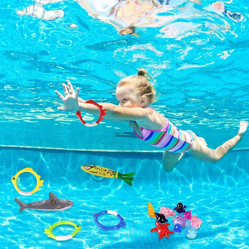 Playoza Summer Pool Diving Swimming Toys for Kids,Fun Swim Games Set, Underwater Dive Gifts with Storage Bag,20 Pack Swimming Pool Toys Swim Learning & Diving Skill Development for Boys Girls