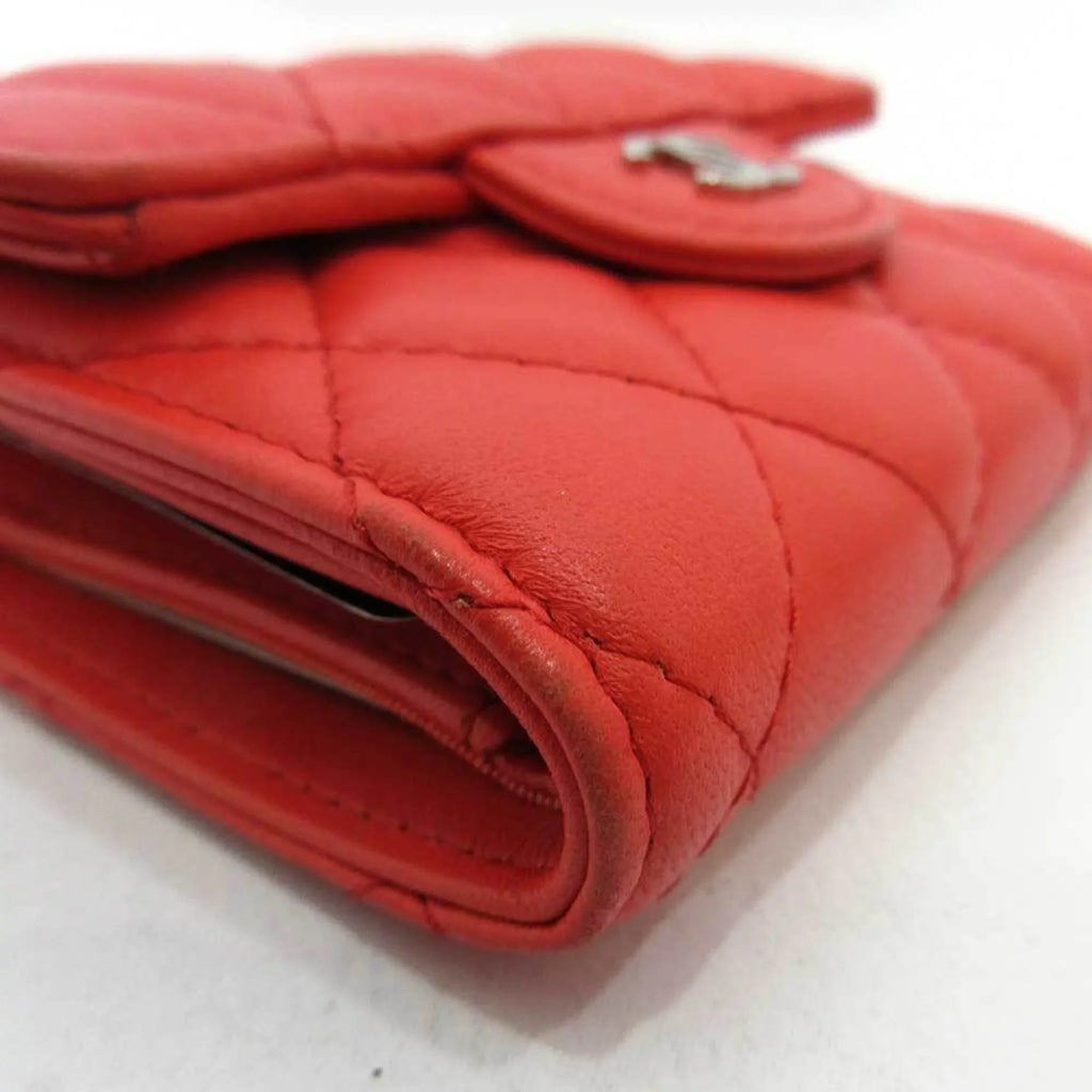 Pre-Owned Chanel Wallet Small Orange Red Series Silver Metal Fittings Mini Trifold Matelasse Women's Lambskin CHANEL (Good)