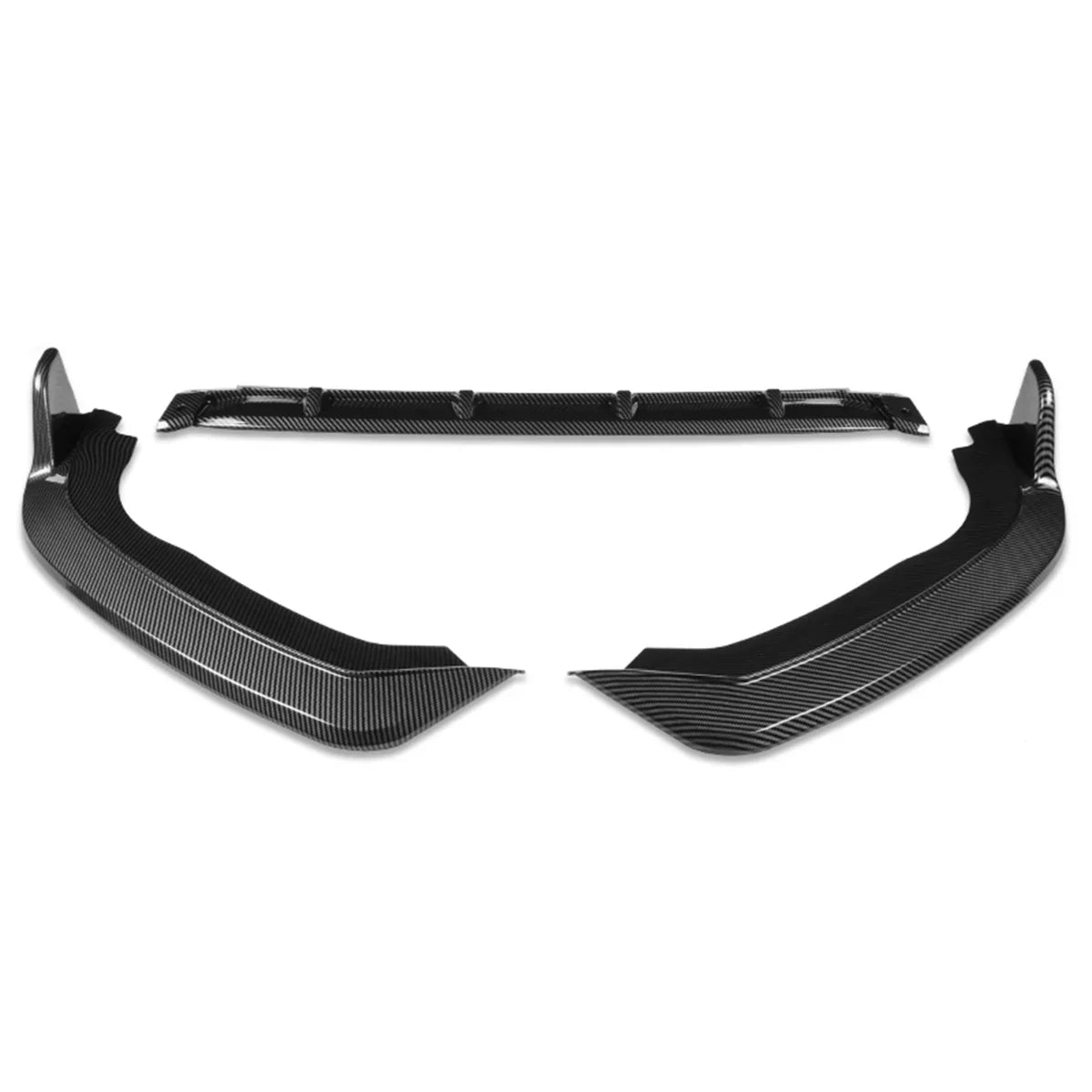 DNA Motoring 2-PU-685-PCF For 2018 to 2020 Honda Fit Carbon Fiber Look 3Pcs Front Bumper Lips Guard Body Kit w/Vertical Stabilizers 19 20
