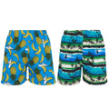 iBerryNY Mens Swimming Trunks Beach Shorts, Mesh Lining, 2 Pairs, Palm Sunset/Fruits, Large