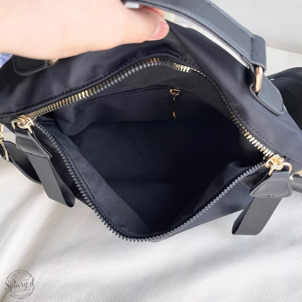 Saddle bag purse medium size with top handle & crossbody strap Black