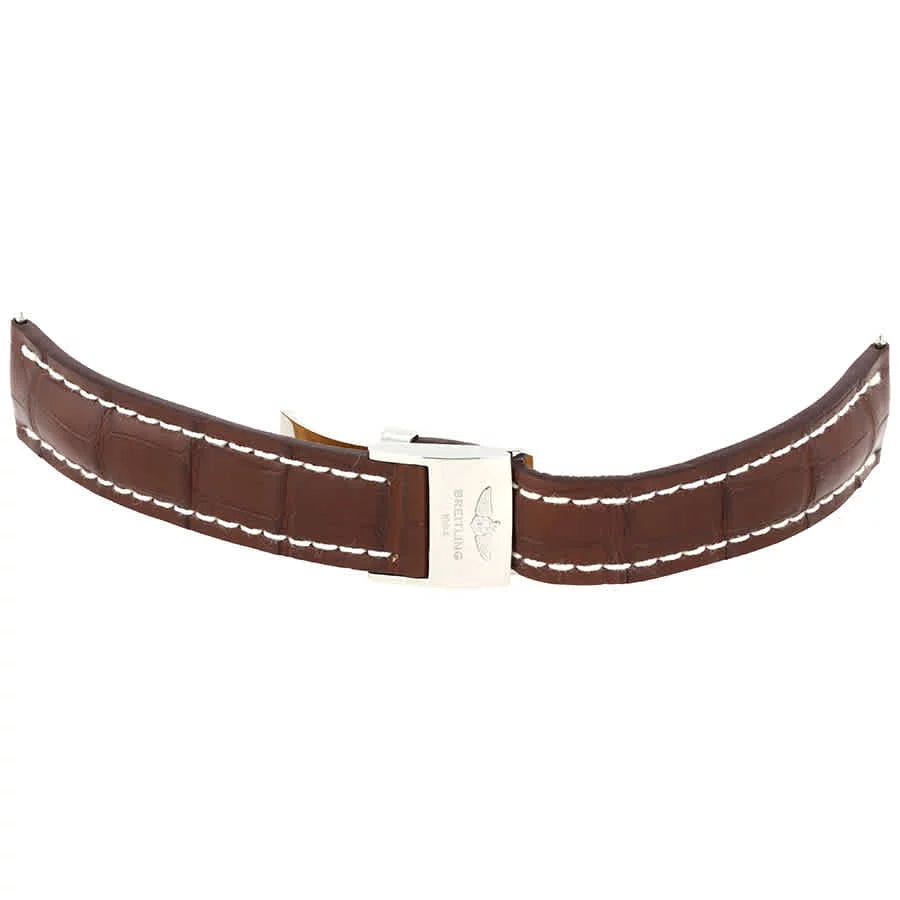 Breitling Brown Strap with White Stitching and a Stainless Steel Folding Latch 22-20mm