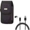 Rugged Canvas Case Vertical Belt Holster w Black 6ft Long Type-C USB Cable w Turbo Charging Sync Wire Fast Charger Y1Y for Acer Liquid Jade Primo - Alcatel 7, Idol 4S - ASUS ROG Phone