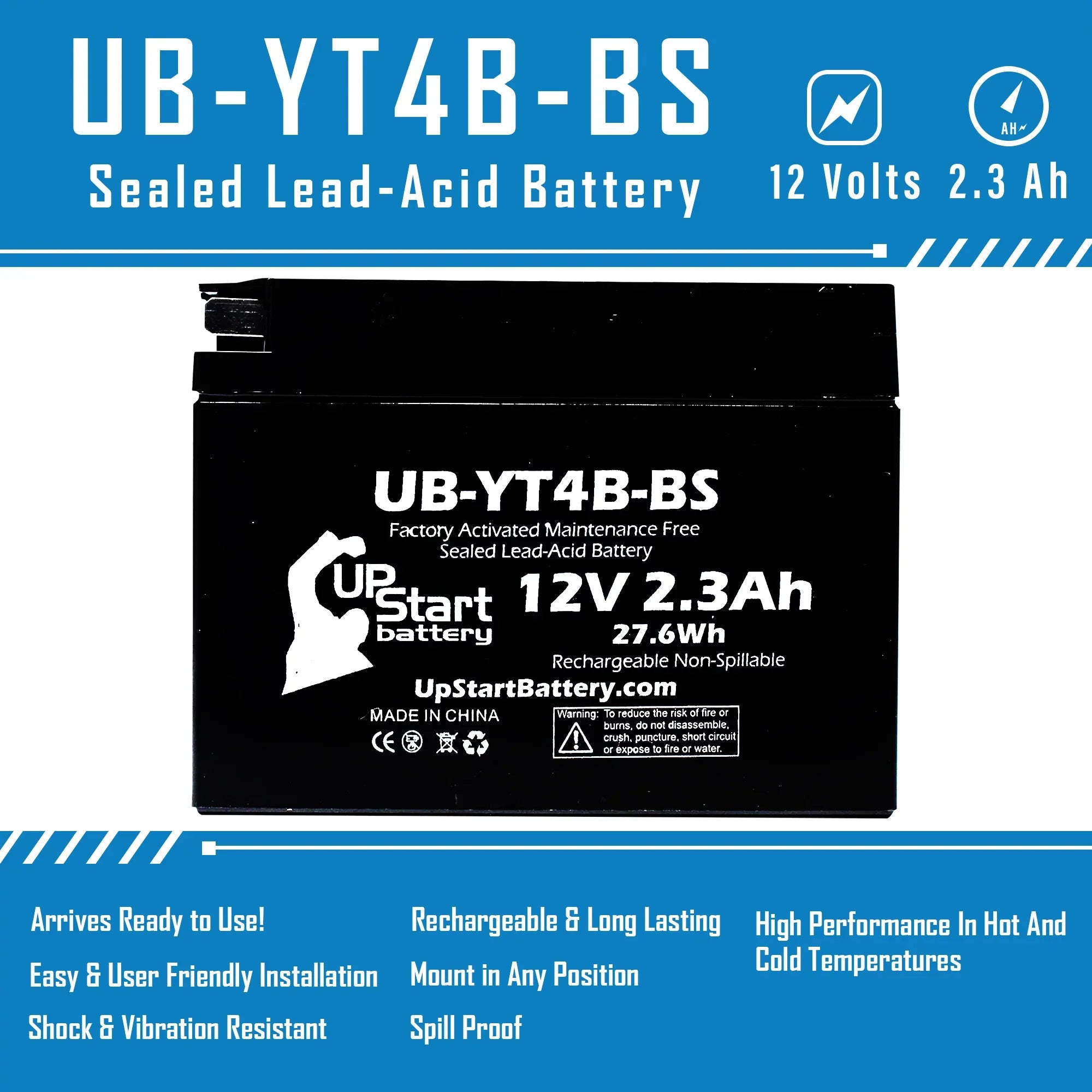 3-Pack UpStart Battery Replacement for 2008 Yamaha SR400 400CC Factory Activated, Maintenance Free, Motorcycle Battery - 12V, 2.3Ah, UB-YT4B-BS