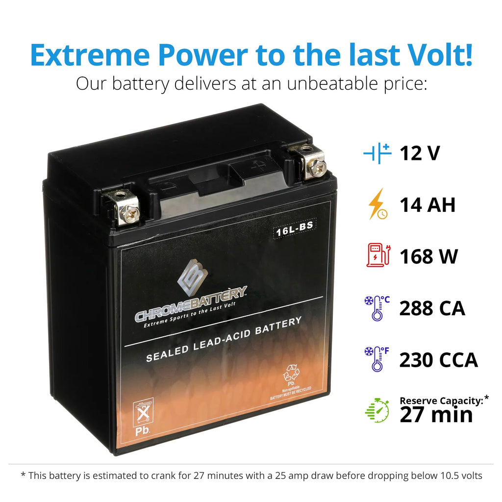 Chrome Battery YTX16L-BS (16L-BS 12 Volt,14 Ah, 230 CCA) Pwc Battery for Kawasaki (jet Ski) Js400 Year (76)
