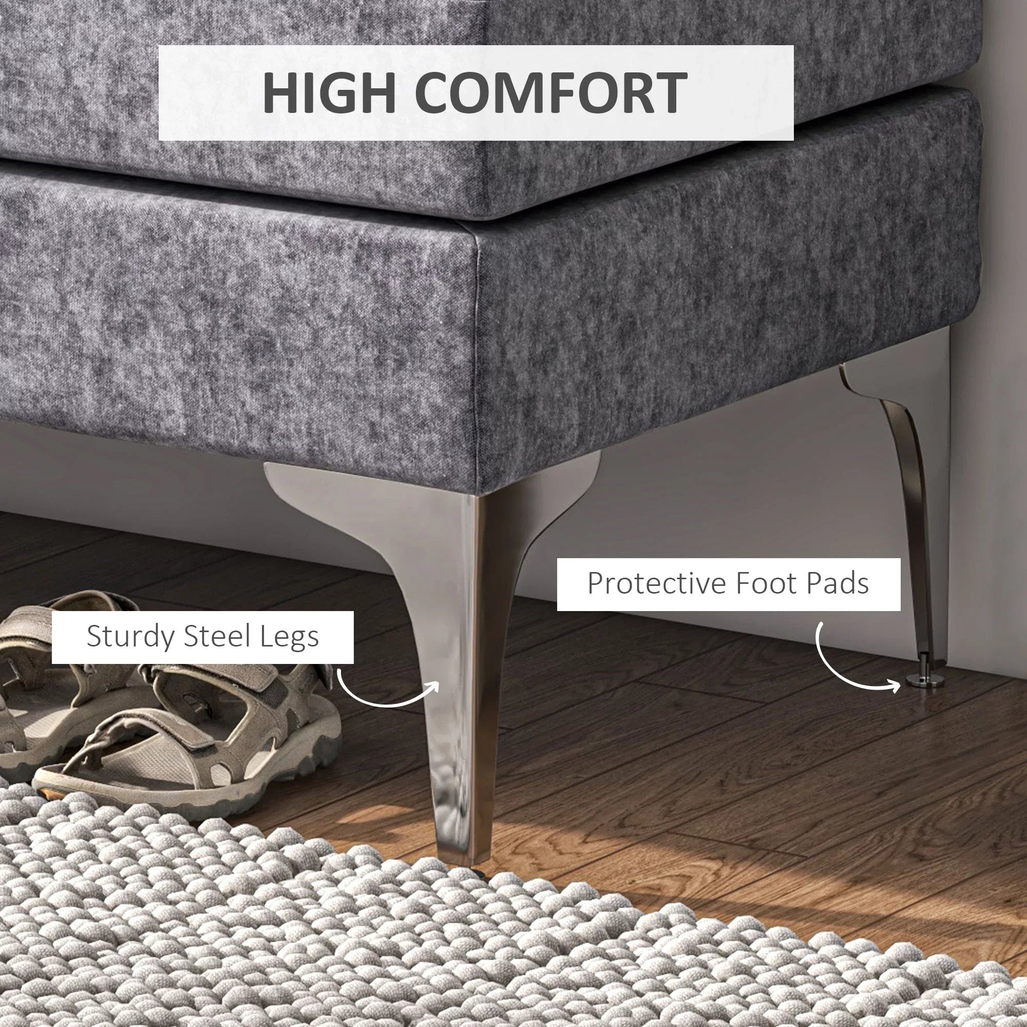 HOMCOM 48" End of Bed Bench with Steel Legs, Dark Gray