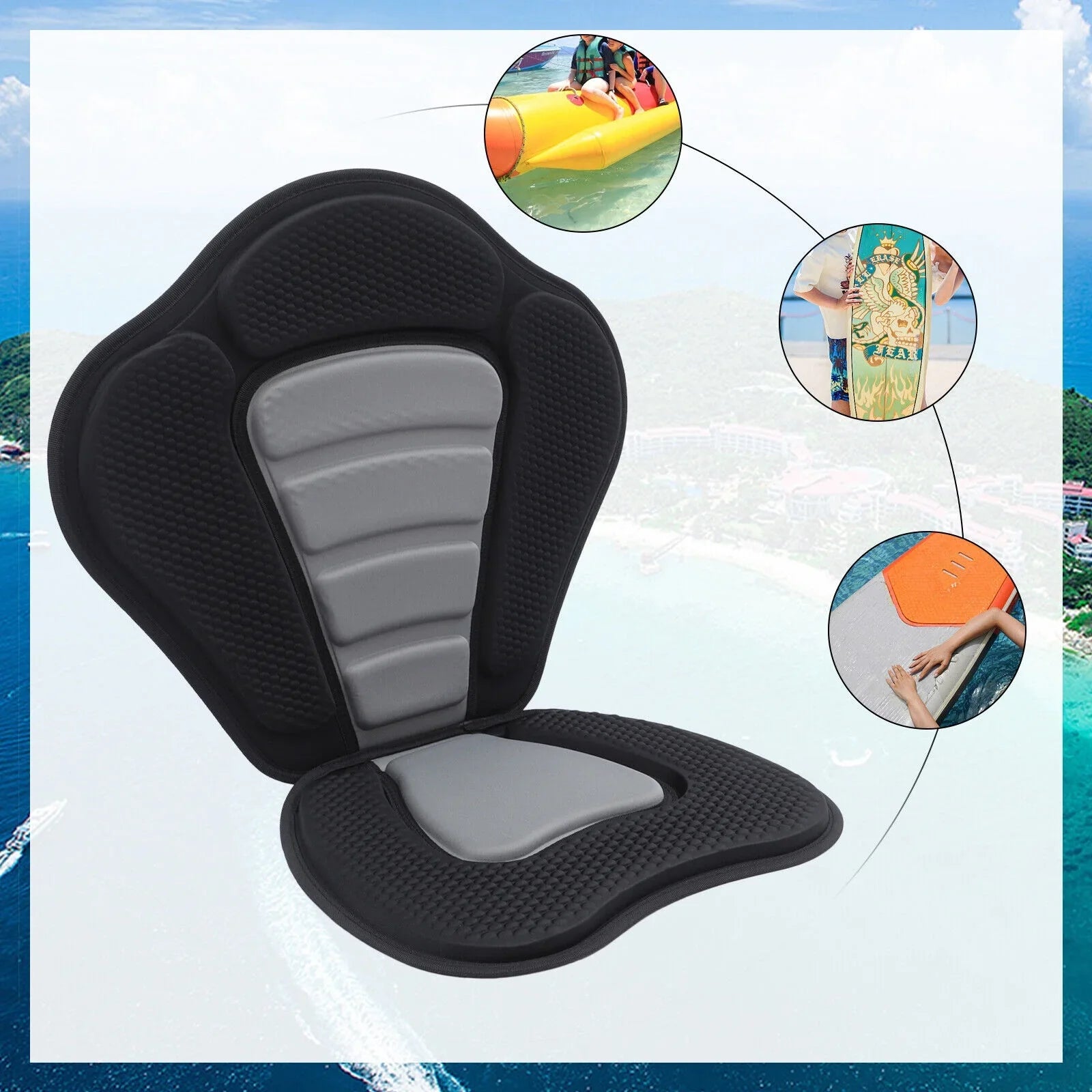 Padded Kayak Seat Cushion Seat Comfortable Rest Kayak Seat w/ Storage Bag Seat