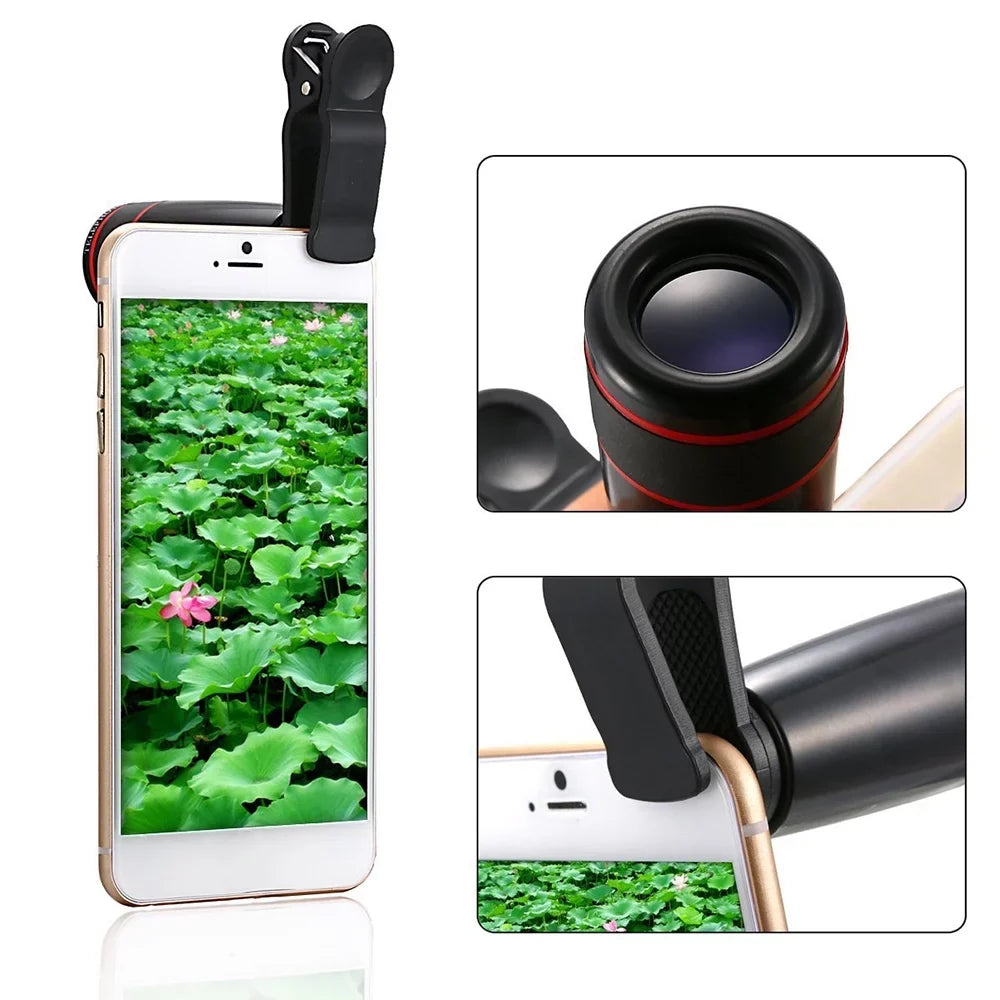 10PCS 8X Telephoto Mobile Phone Lens Universal Detachable Clip-on Lens Wide Angle + Fish Eye + Macro Lens + Selfie Stick + Tripod