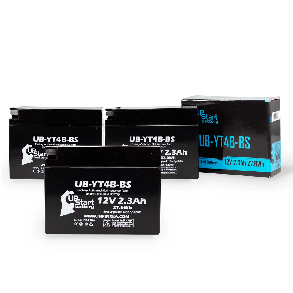 3-Pack UpStart Battery Replacement for 2008 Yamaha SR400 400CC Factory Activated, Maintenance Free, Motorcycle Battery - 12V, 2.3Ah, UB-YT4B-BS